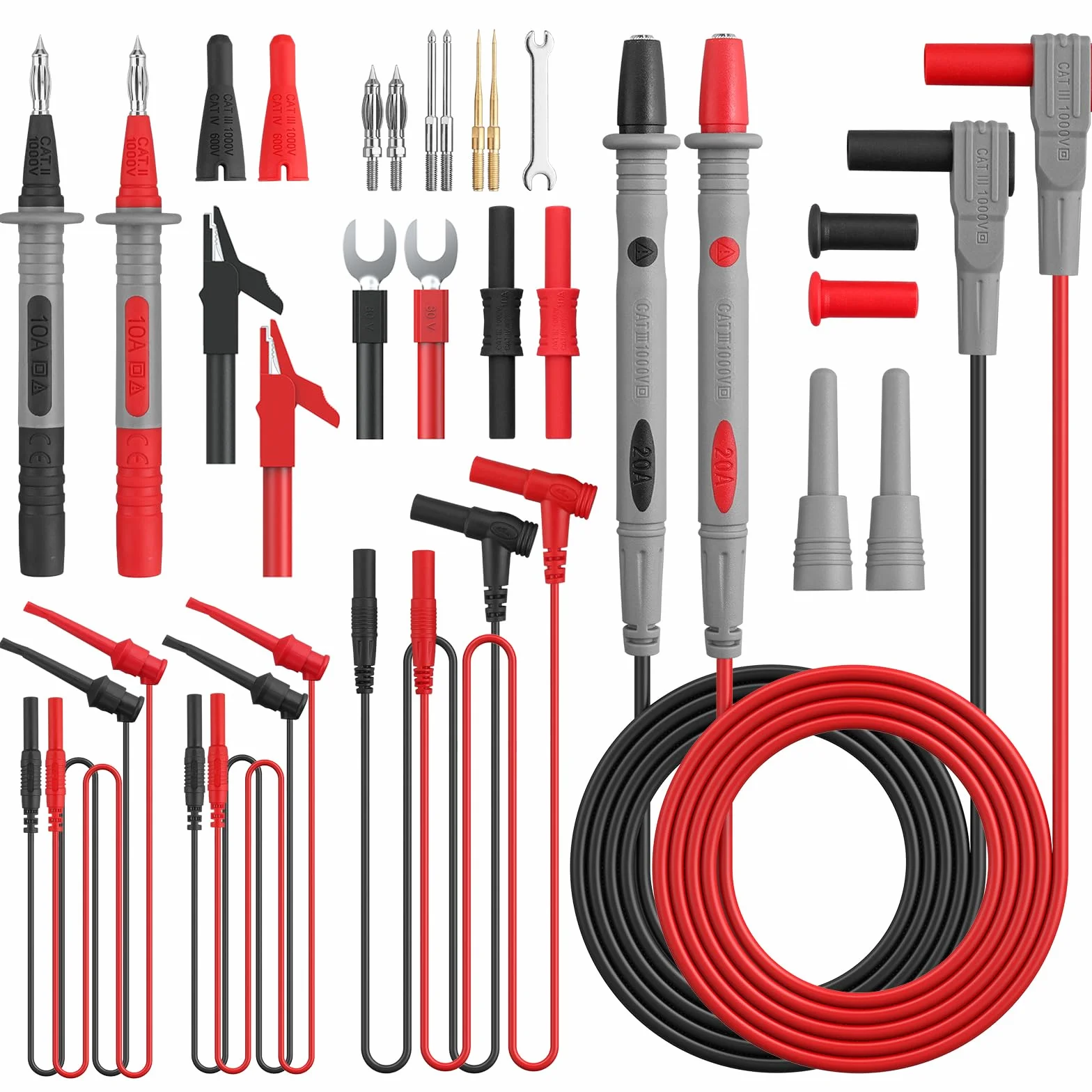 Proster Kit Puntali da Test per Multimetro 24 in 1 con Sonde di Multimetro Sostituibili Placcate in Oro Conduttori di Prova Maschio e Femmina Ganci di Prova U Plug Clip a Coccodrillo