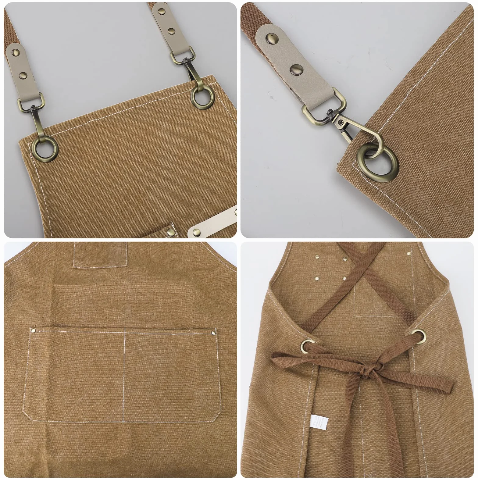 Grembiule da Lavoro, Grembiule Donna/Uomo Durevole di Tela con 3 Tasche per Falegname Tatuatore Fabbro Pittore Barista, Design a Tracolla, Adatto per Casa Lavoro Campeggio all'Aperto - Marrone