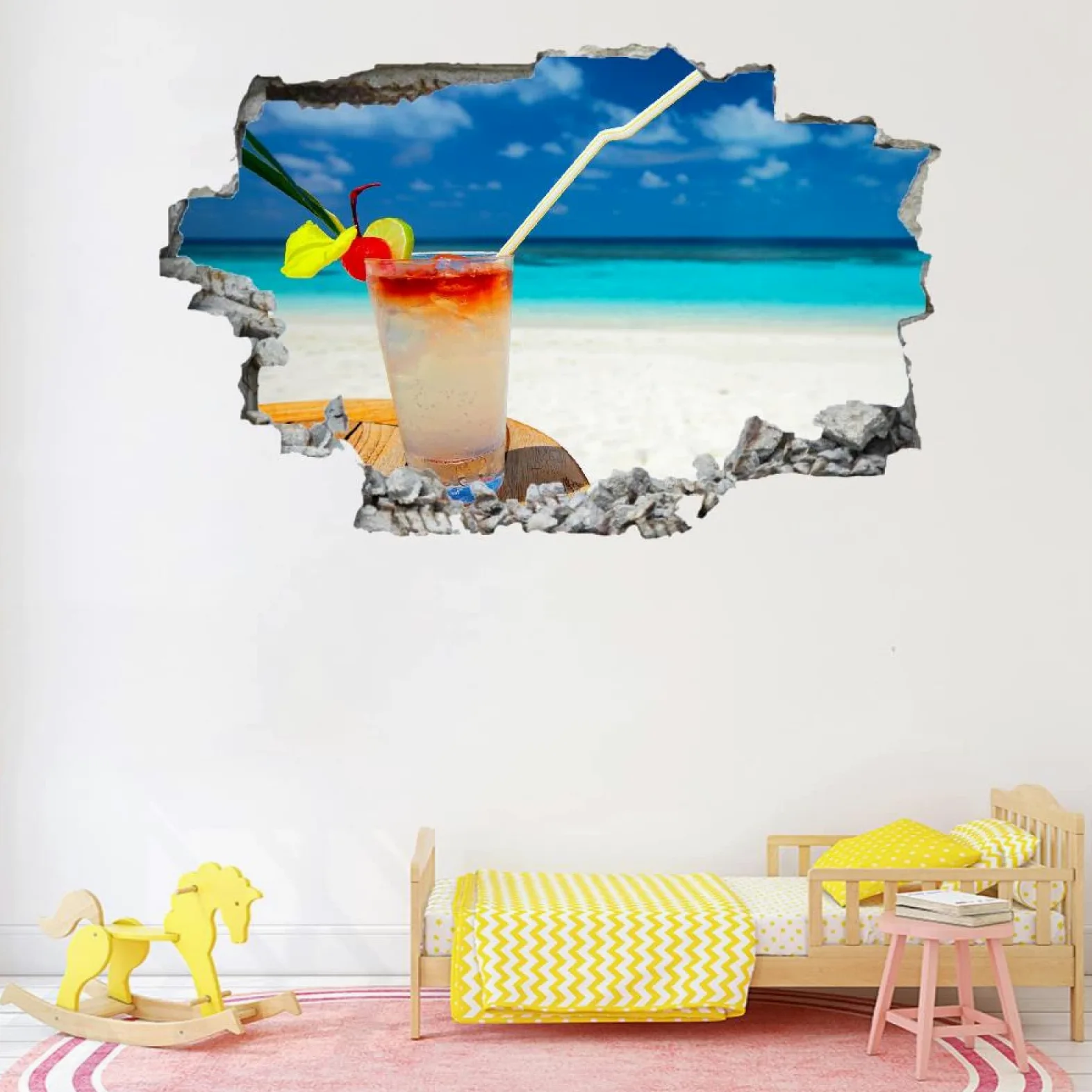 Adesivi Murali 3D Fracassato Spiaggia Decorazione Domestica Smontabile Del Vinile Del Tatuaggio Della Parete Vacanze Decalcomanie Impermeabili Art For Kids Room Wall Decor 80x120cm