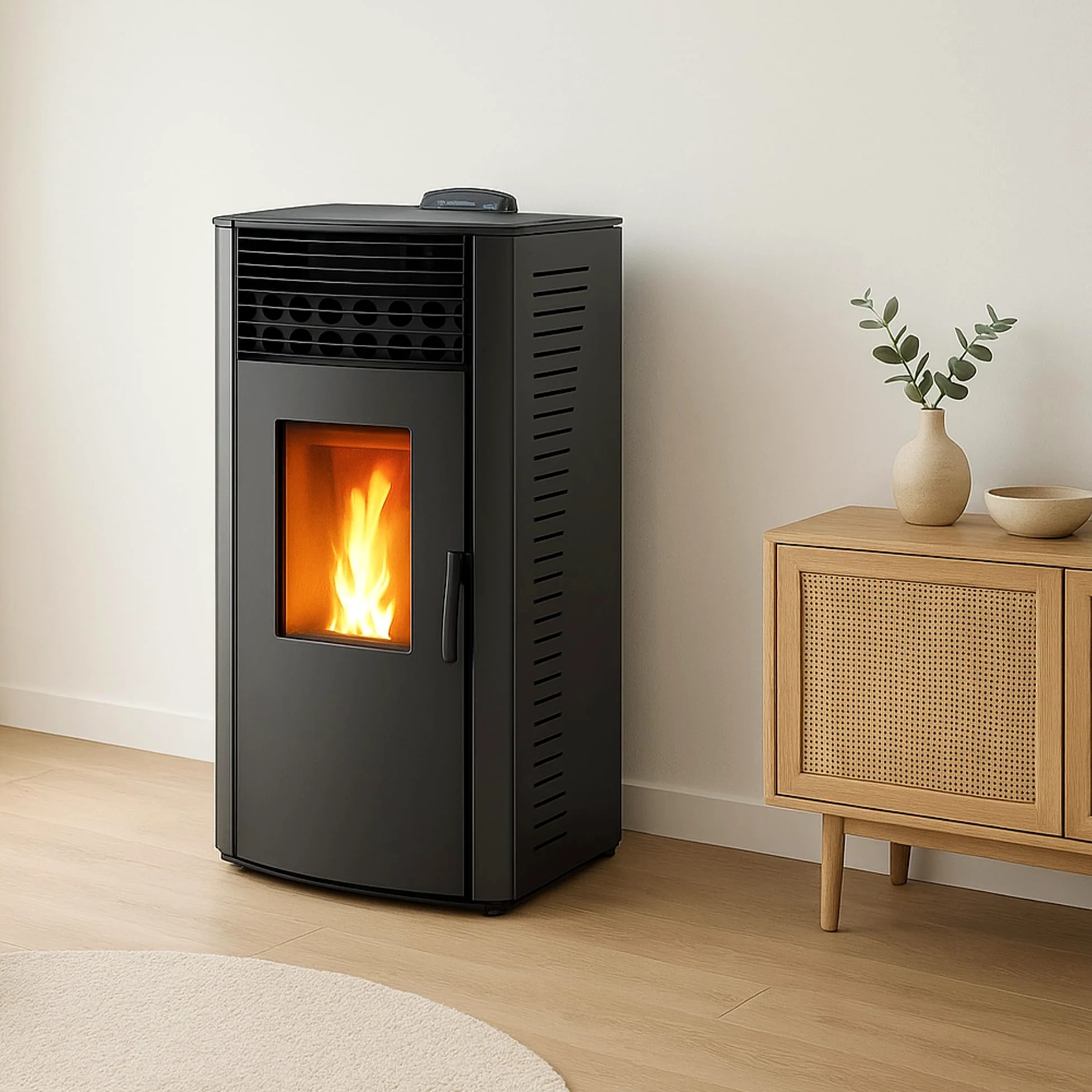 Stufa a pellet Anita 12 kW Nero Sannover + Kit di installazione completo