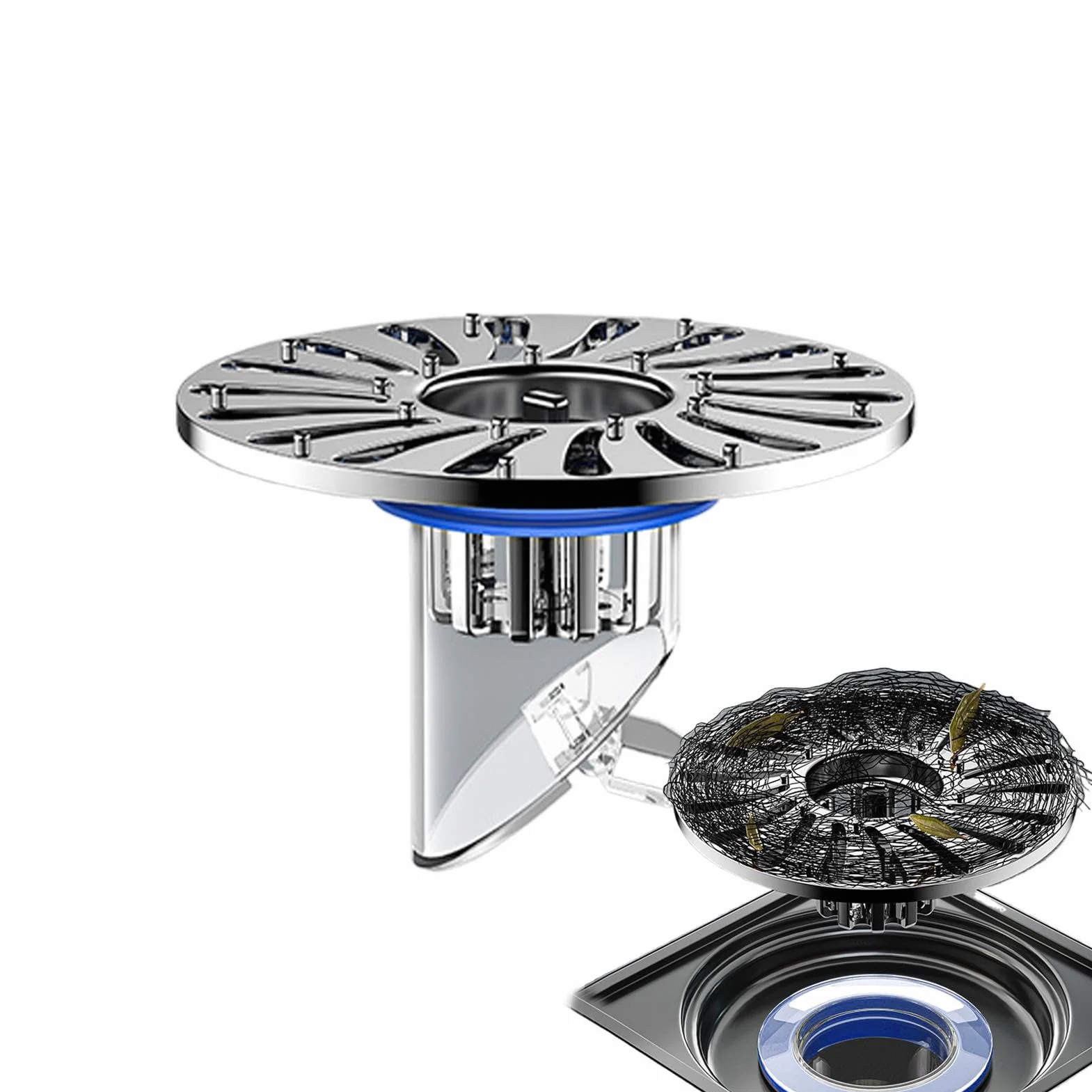 Scarico a pavimento per bagno in acciaio inox antiodore con sifone per doccia