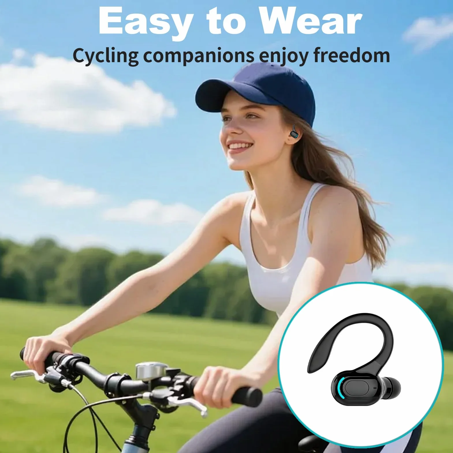 Auricolare Bluetooth Mono senza fili V5.2, microfono integrato a mani libere orecchio, 70 mAh, fino a 20 ore di riproduzione, design a 360° sopra l'orecchio, uso casco wireless per iPhone, Android e