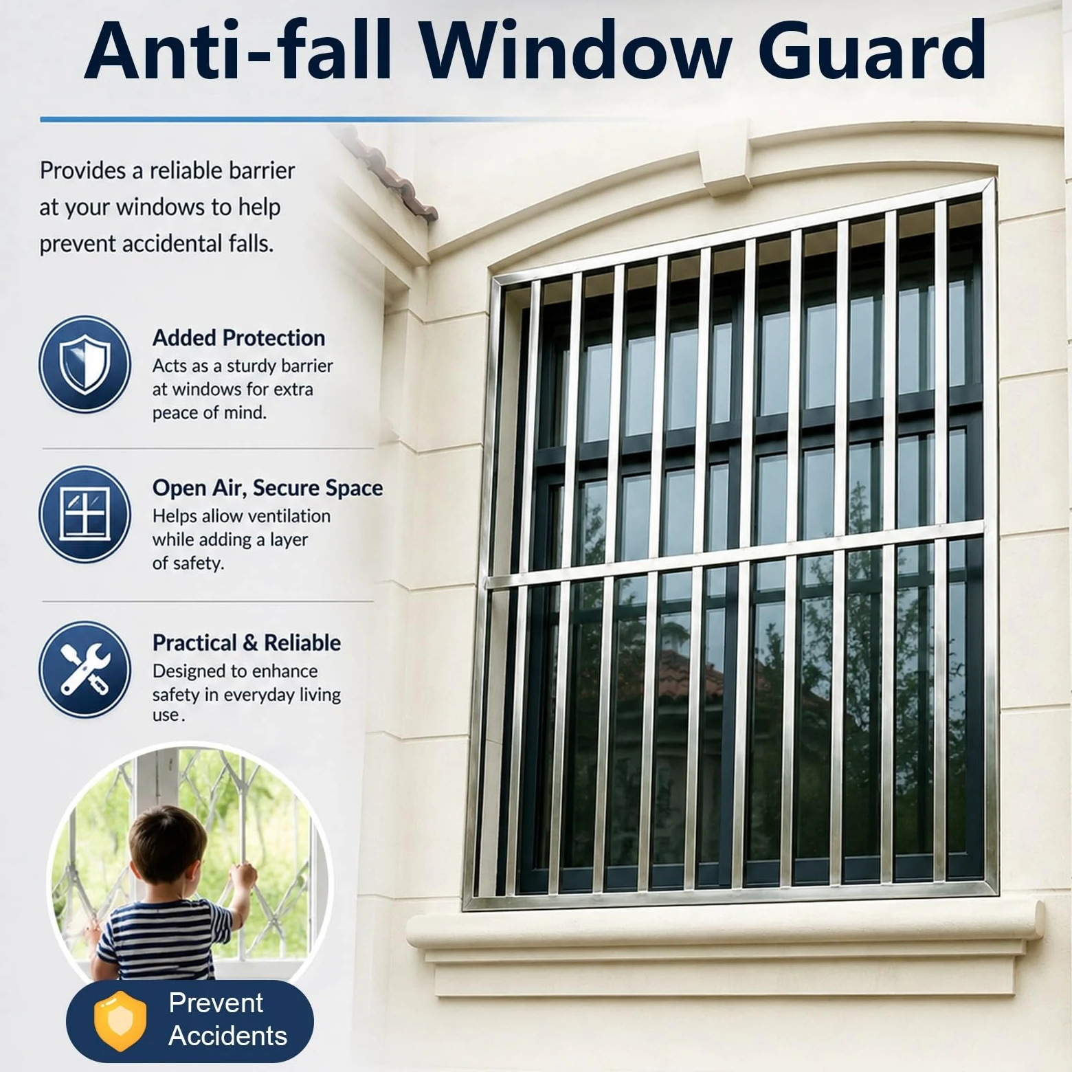 Inferriate per Finestre Barre di Sicurezza Antifurto in Metallo per Finestre | Barriera Di Sicurezza Personalizzabile Per Finestre, Larghezze 65-180 Cm, Ideale Per Uffici, Scuole E Resort