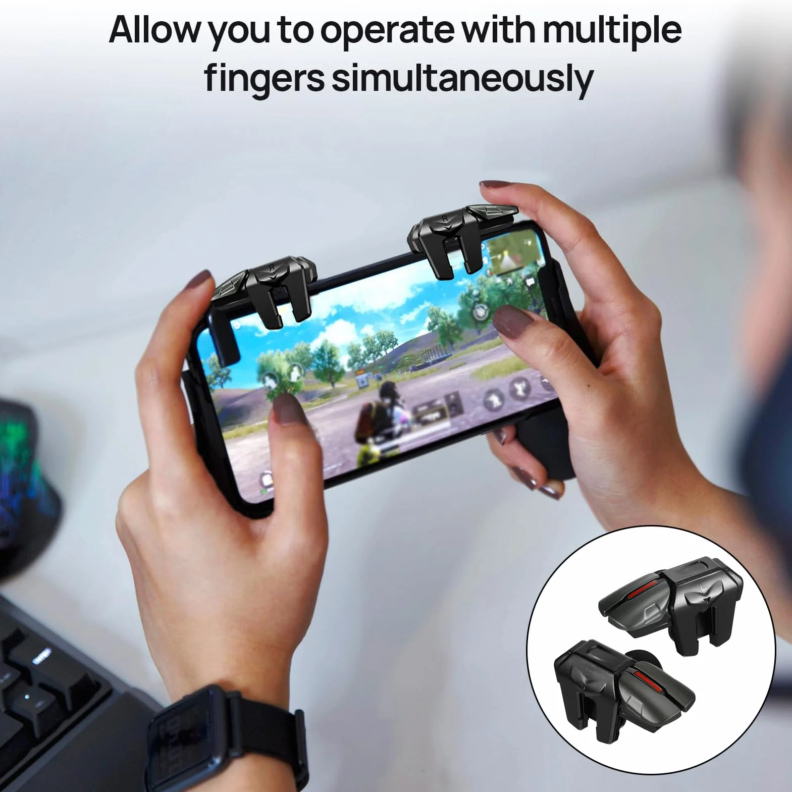 DONOONIS Joystick per Telefono, Triggers 6 Dita per iPhone e Android, Grilletti L1R1 L2R2 Rapid-Fire per PUBG, Tiro Veloce Smartphone Mobile Gamepad