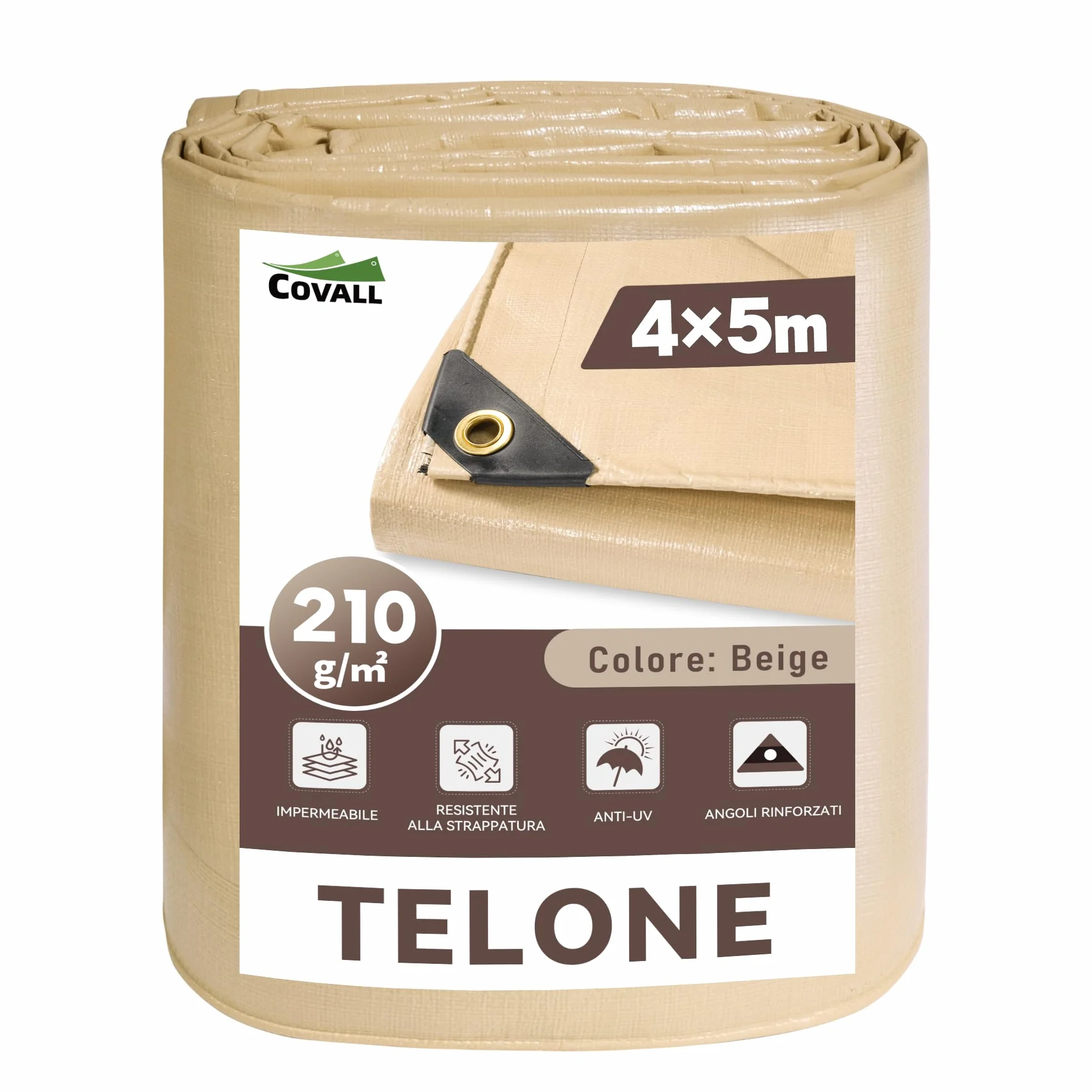 Telo Impermeabile Esterno 210g/m² 4x5m-Telone con Occhielli Rinforzati, Protezione UV, Adatto a Tutte le Stagioni-Ideale per Cantiere Edile, Copertura Legna, Campeggio e Uso All'apertoPiscine