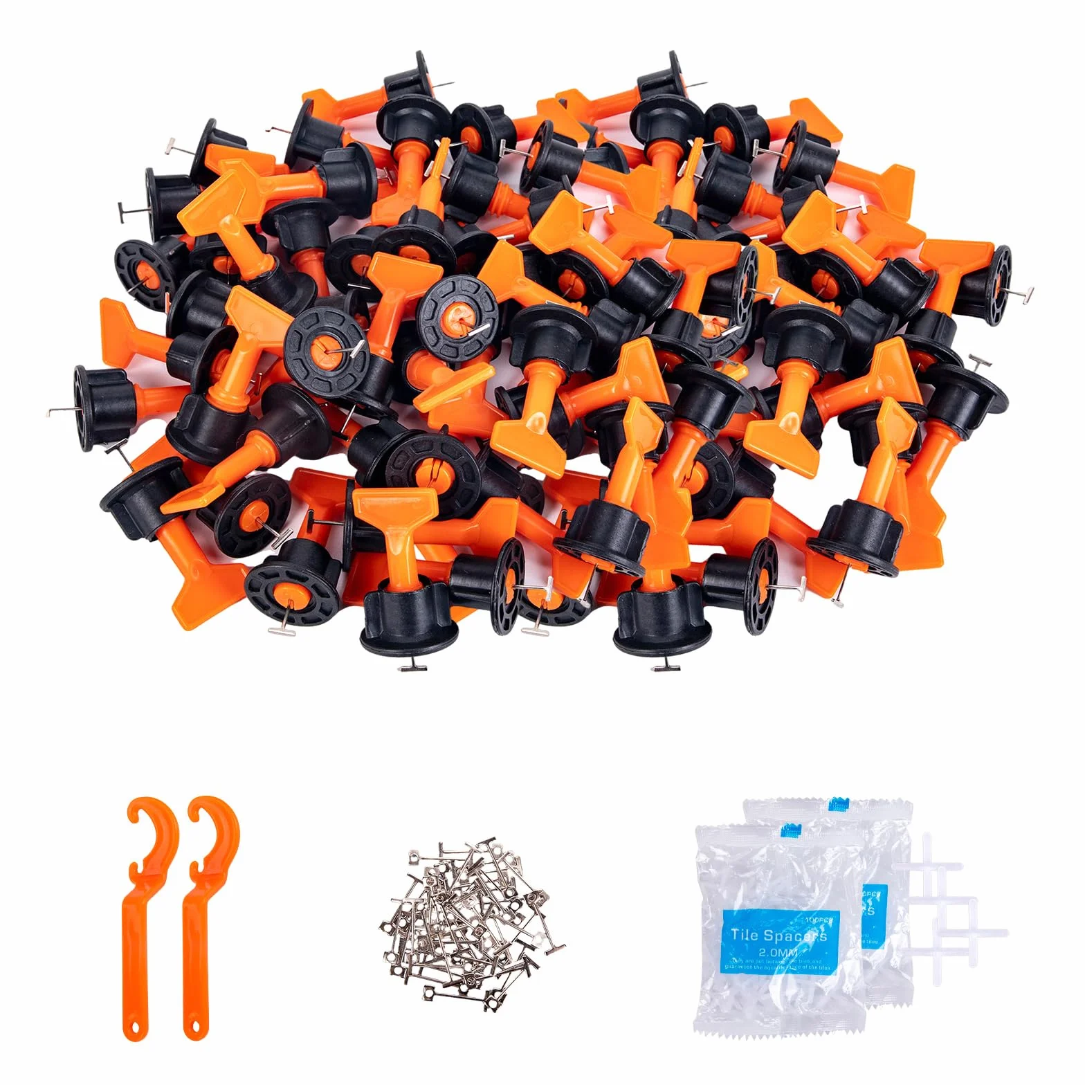 Livellatore per Piastrelle 100 Pezzi + 200 Distanziatori 2mm + Chiave Inglese, Sistema di Livellamento