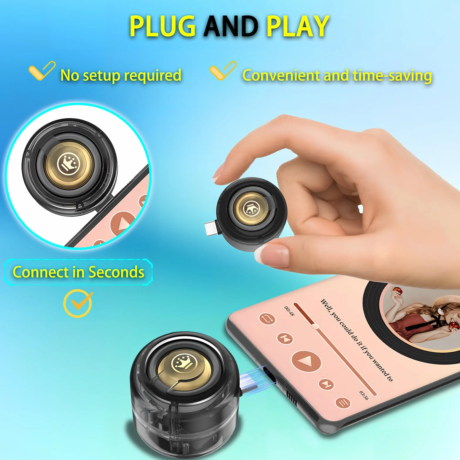 Mini Altoparlante Portatile Universale, Tipo C Plug-in Altoparlante del Telefono Cellulare, Casse Portatili Line-In Audio HD Senza Perdite Connetti Istantaneo Trasparente Nero