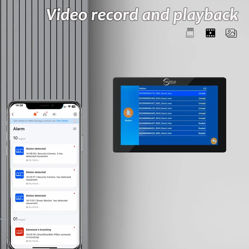 ANJIELO SMART Videocitofono, display touch screen da 7 pollici con sistema telefonico 1080P integrato, sblocco con impronte digitali, scheda RFID e codice PIN e rilevamento dei movimenti umani, 94218