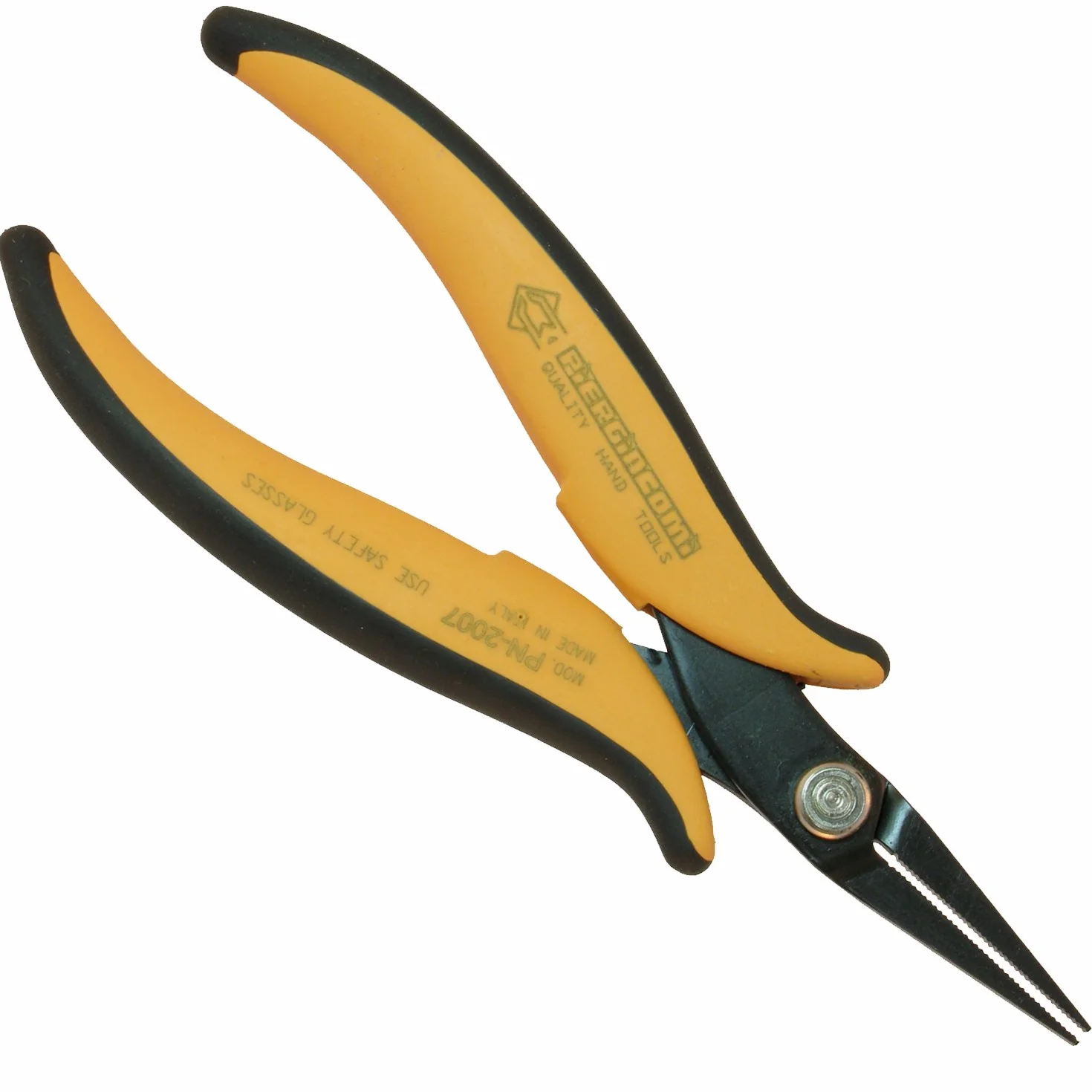 Piergiacomi PN2007 Pinza Lunga Becchi Piatti Zigrinati Testa Media Arancione Made in Italy