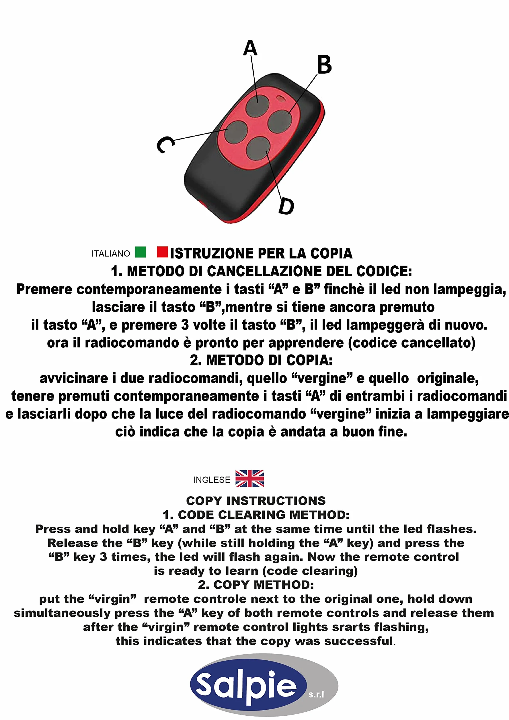 Telecomando Cancello Universale Autoapprendimento 433 Mhz Codice Fisso Batteria Inclusa Set 3 Pezzi