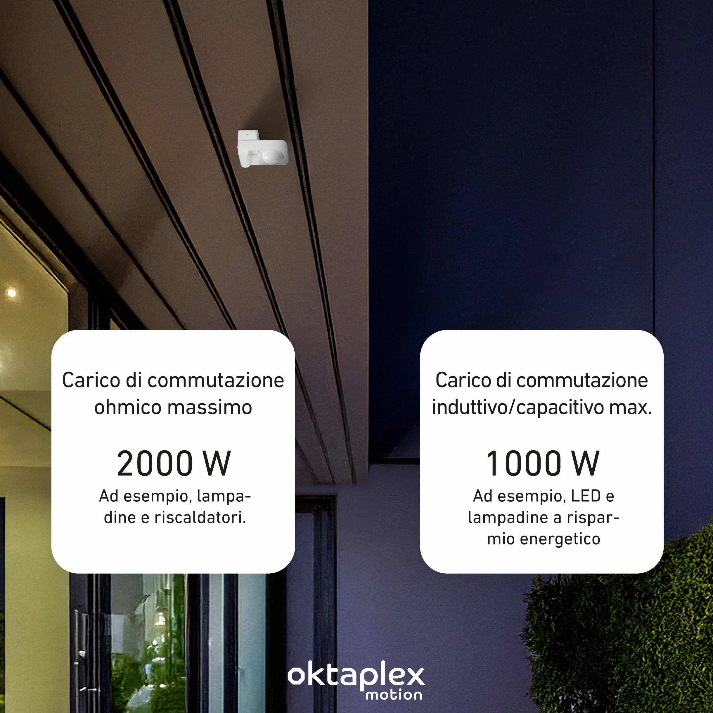 Oktaplex Tea set da 2 sensori di movimento per esterni Bianco 9 m | Sensore di movimento da superficie orientabile 360 ​​gradi 9 m IP65 230 V per soffitto e parete