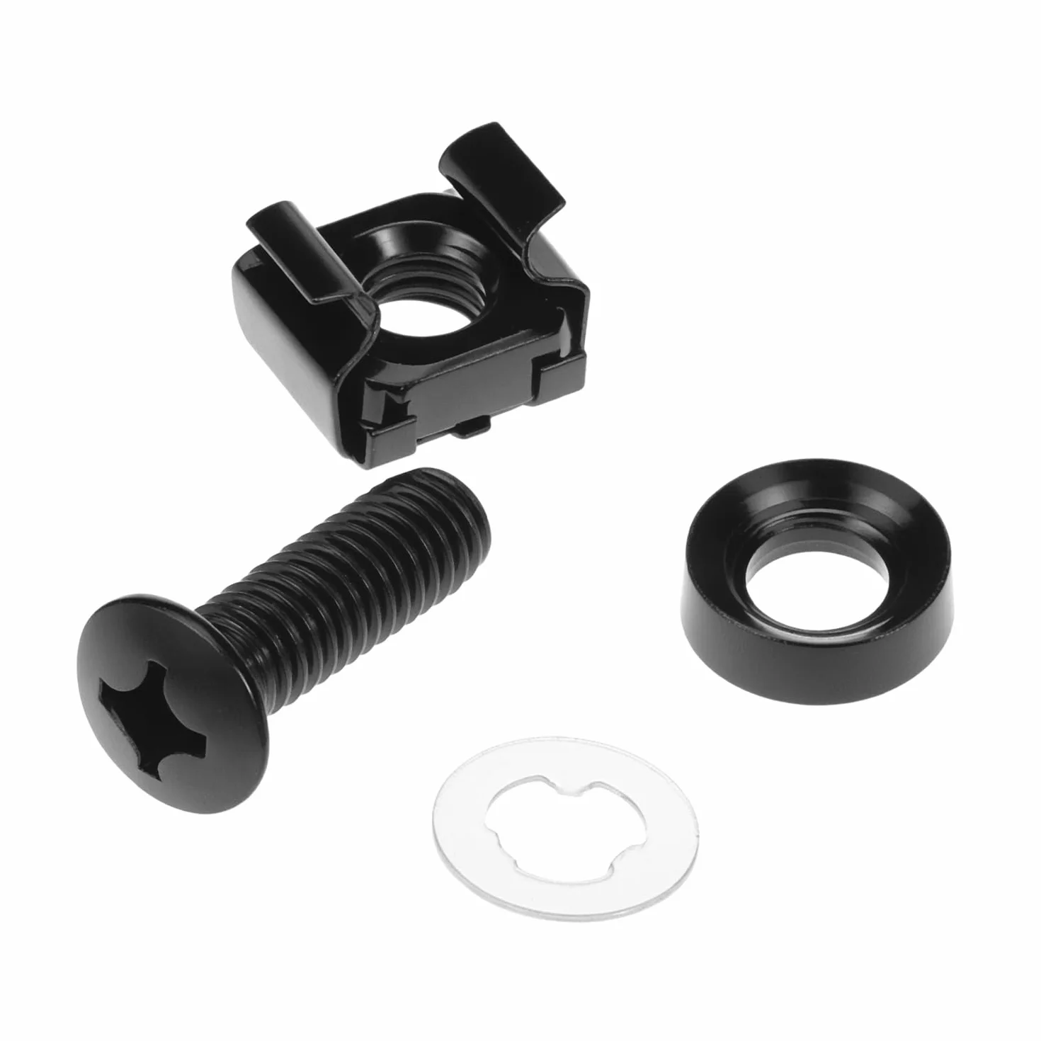 QWORK Set di 20 viti a dado M6 per armadi di rete, compatibile con rack da 19/10 pollici, acciaio nero