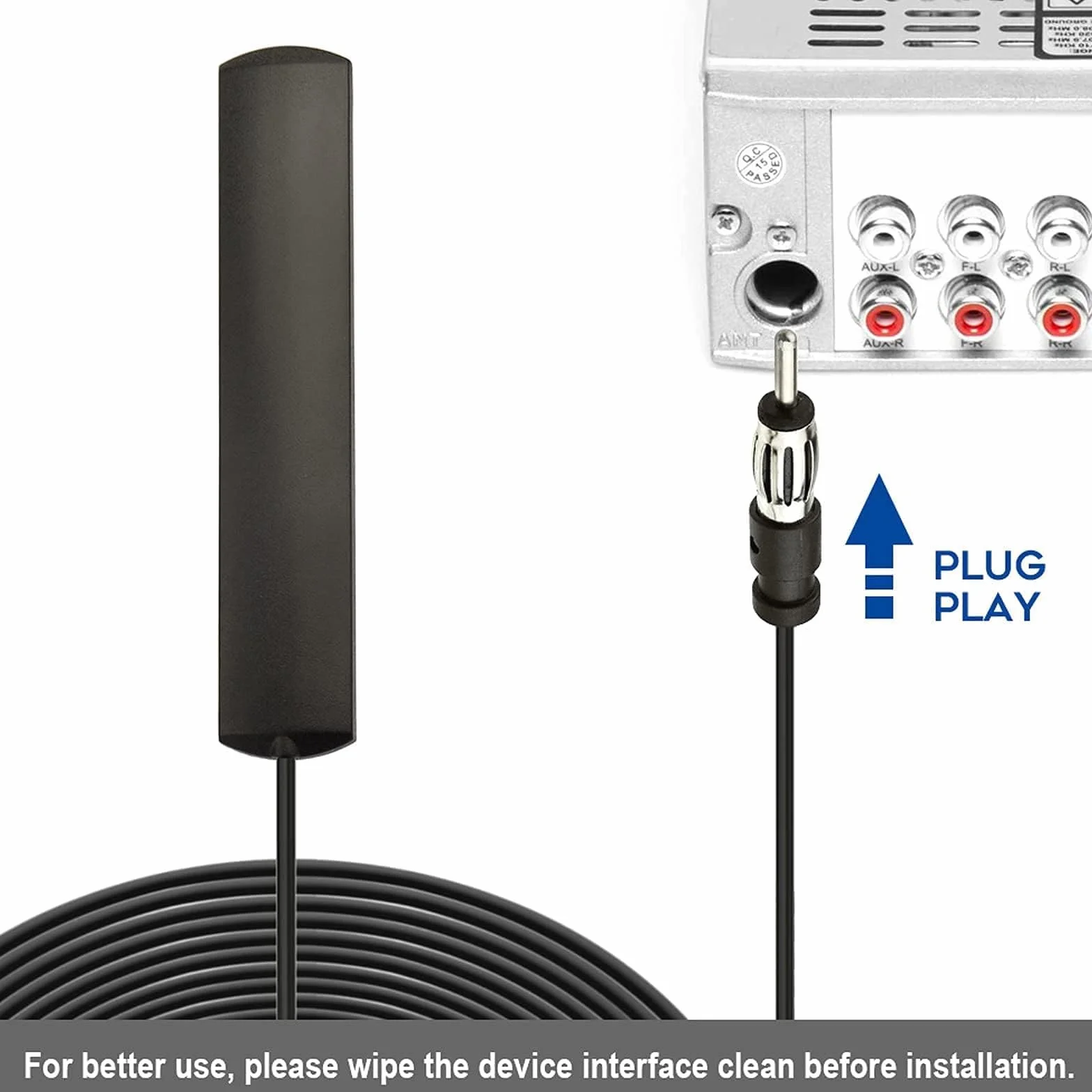 Bingfu Adattatore Antenna Autoradio Interna Antenna Elettronica Amplificata Radio Auto Universale ANT-309 Adattatore DIN 88Mhz-110Mhz Parabrezza Adesiva 3M Cavo