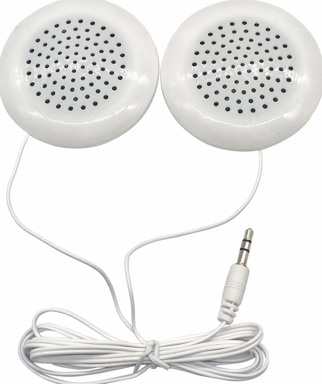 Flylin Altoparlante per Cuscino, Doppio Mini Altoparlante Stereo Migliorato, Bianco Rotondo, Cavo 3.5mm, Compatibile con Telefono, MP3 e CD, per Dormire e Rilassarsi