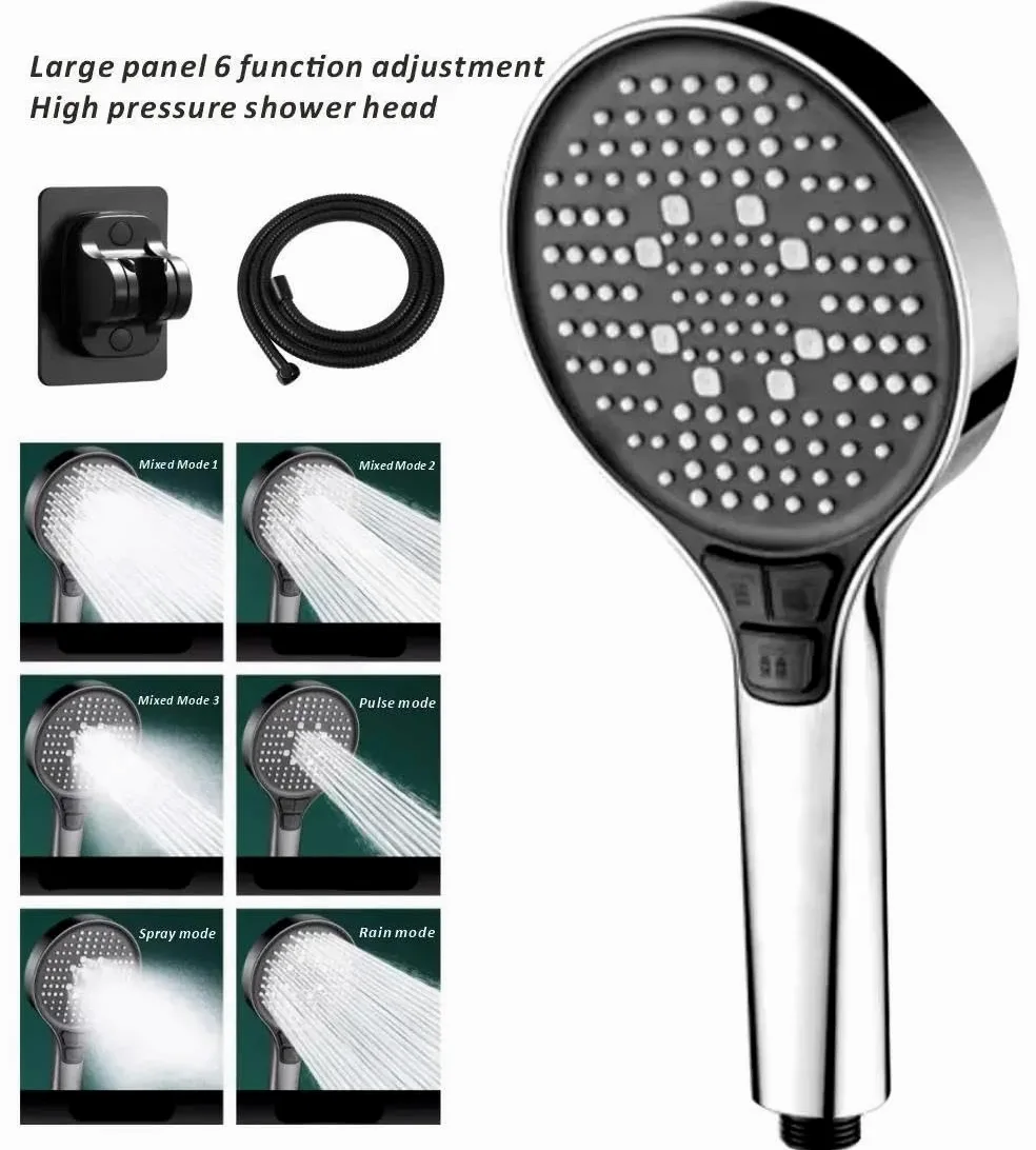 Soffione doccia a 6 modalità, pannello grande da 13 cm, alta pressione, grande portata, rubinetto per doccia a pioggia, ugello per vasca da bagno(Black Shower)