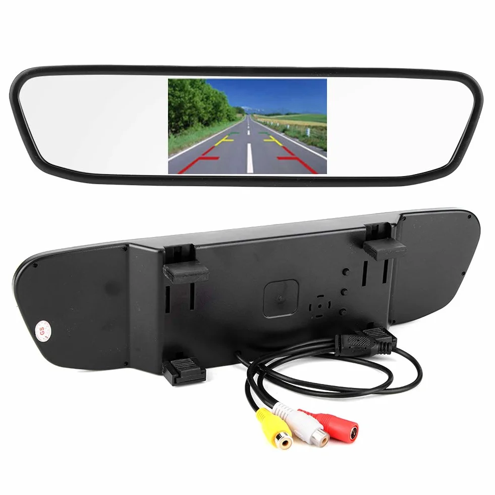 Telecamera di backup per auto, 4,3 pollici Retrovisore per auto Monitor a specchio a grande schermo Schermo TFT-LCD HD Ingresso video a 2 canali