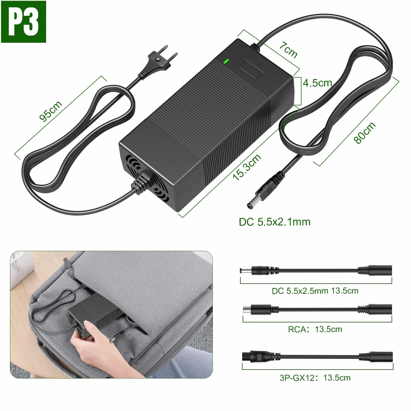 Caricatore per Monopattino Elettrico, Caricabatterie 42V 3A per Hoverboard, Caricatore per Batteria Monopattino 36V