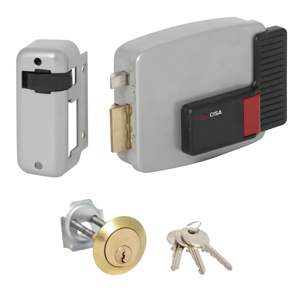 CISA 111610802, Serratura Elettrica da Applicare, 12V, Verniciato Grigio Alluminio, Entrata 80, Mano Sinistra, Cilindro standard