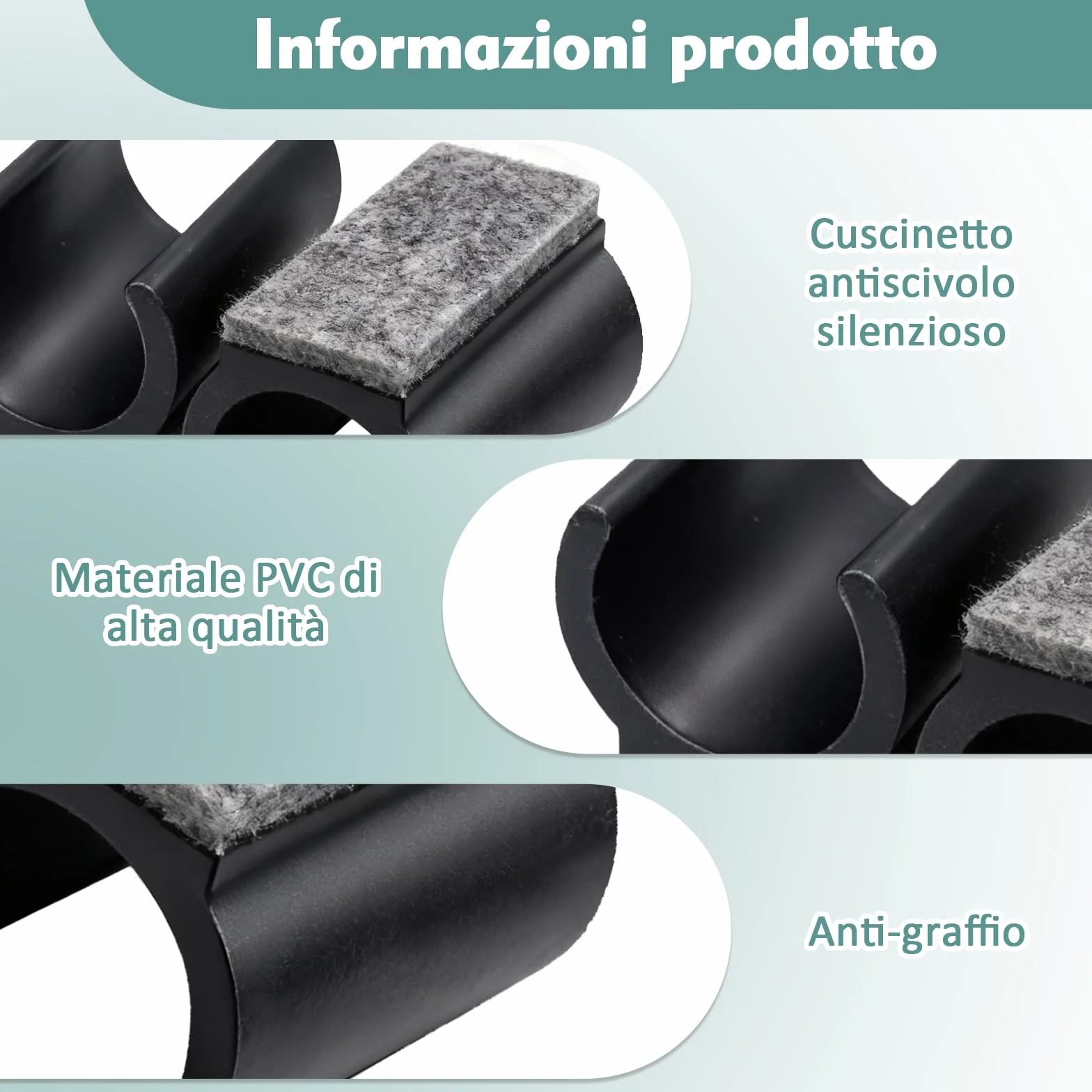 Feltrini per Sedie Girevoli 25mm Nero con Sistema a Pressione, Protezioni per Gambe di Sedia