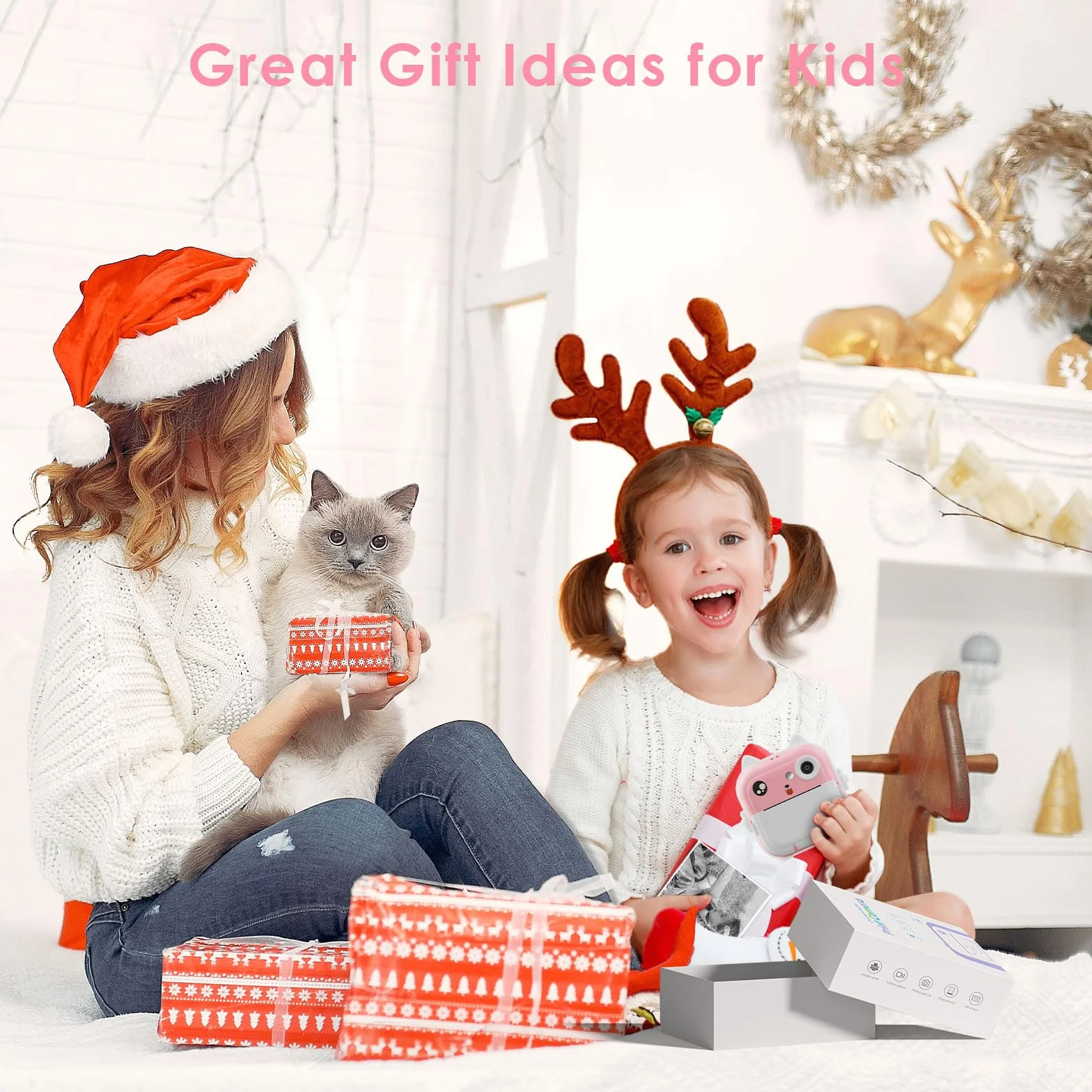 Macchina Fotografica Bambini Istantanea, Potuem 2.4 Pollici Digitale Fotocamera Bambini con 32GB Scheda TF, 6 Penne Colorate, 24MP/1080P Fotocamera Istantanea per Bambini, Regalo di Compleanno