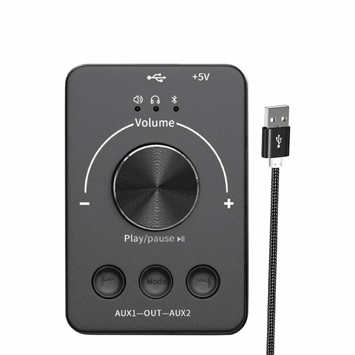 Controller volume USB Ricevitore Bluetooth Commutatore audio da 3,5 mm Supporto U stick Manopola di controllo multimediale