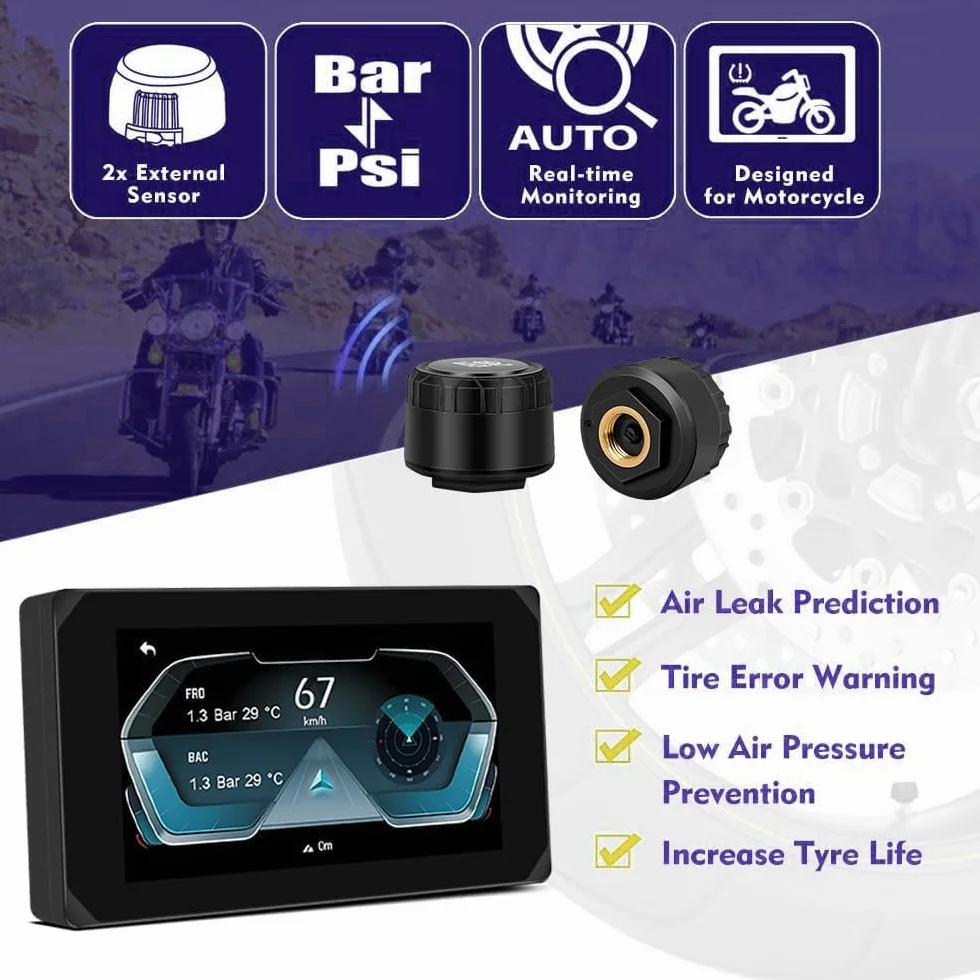 Dashcam per moto VSYSTO, 5,0 pollici, impermeabile, touchscreen per auto e Android con doppia telecamera anteriore e posteriore 150°, 1080P, visione notturna, navigazione GPS, telecomando (CS5-Pro)
