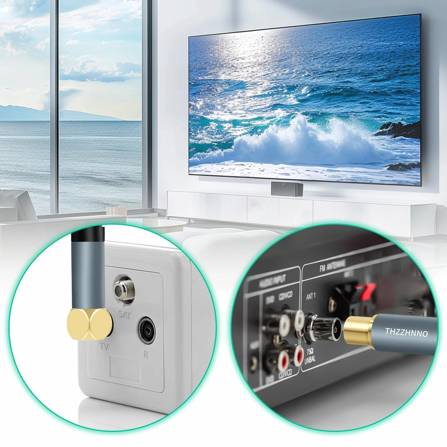 Antenna TV ad Angolo Retto RG6 Coassiale 2M, Connettore Placcato Oro 90 Gradi Femmina a Maschio, per HDTV, CATV, DVB-T2/C/S, Modem, Radio, Ricevitore