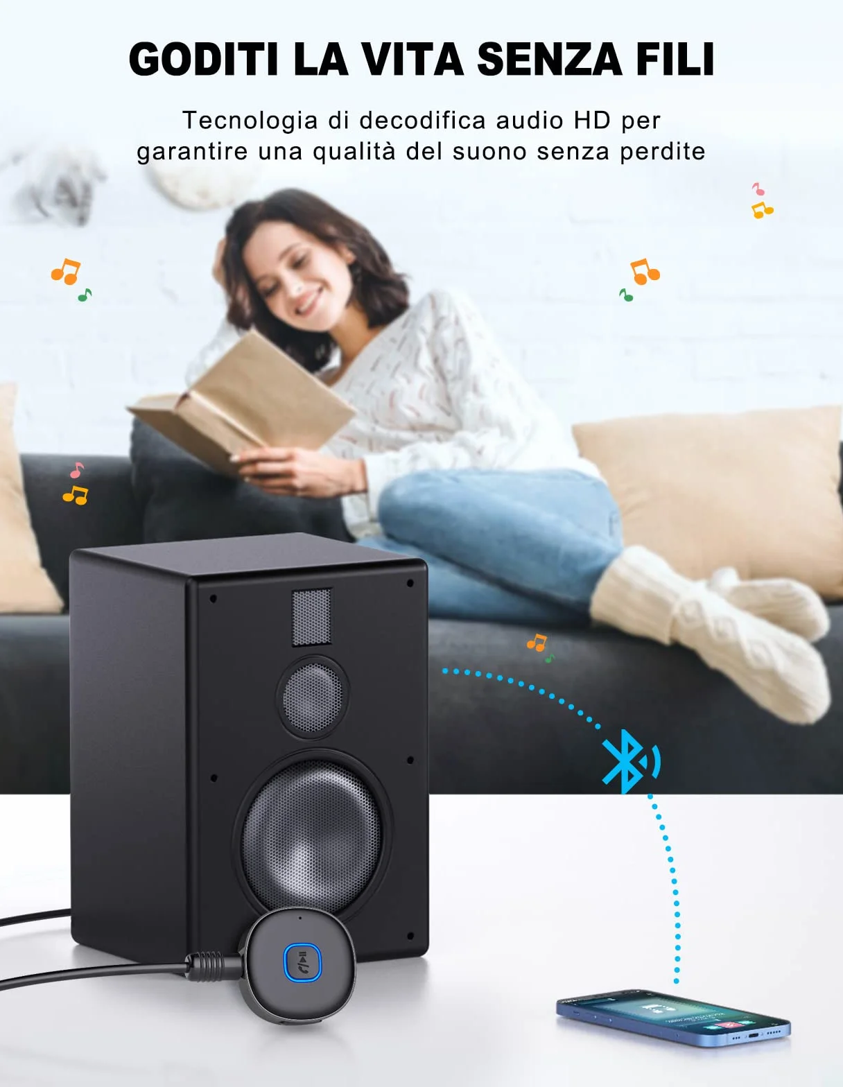 Mohard Ricevitore Bluetooth 5.3, Mini Aux Bluetooth Auto per Stereo/Cuffie Cablate/Altoparlante, Jack 3.5 mm Adattatore Amplificatori, 16 Ore di Riproduzione, Chiamate in Vivavoce, Connessione Doppia