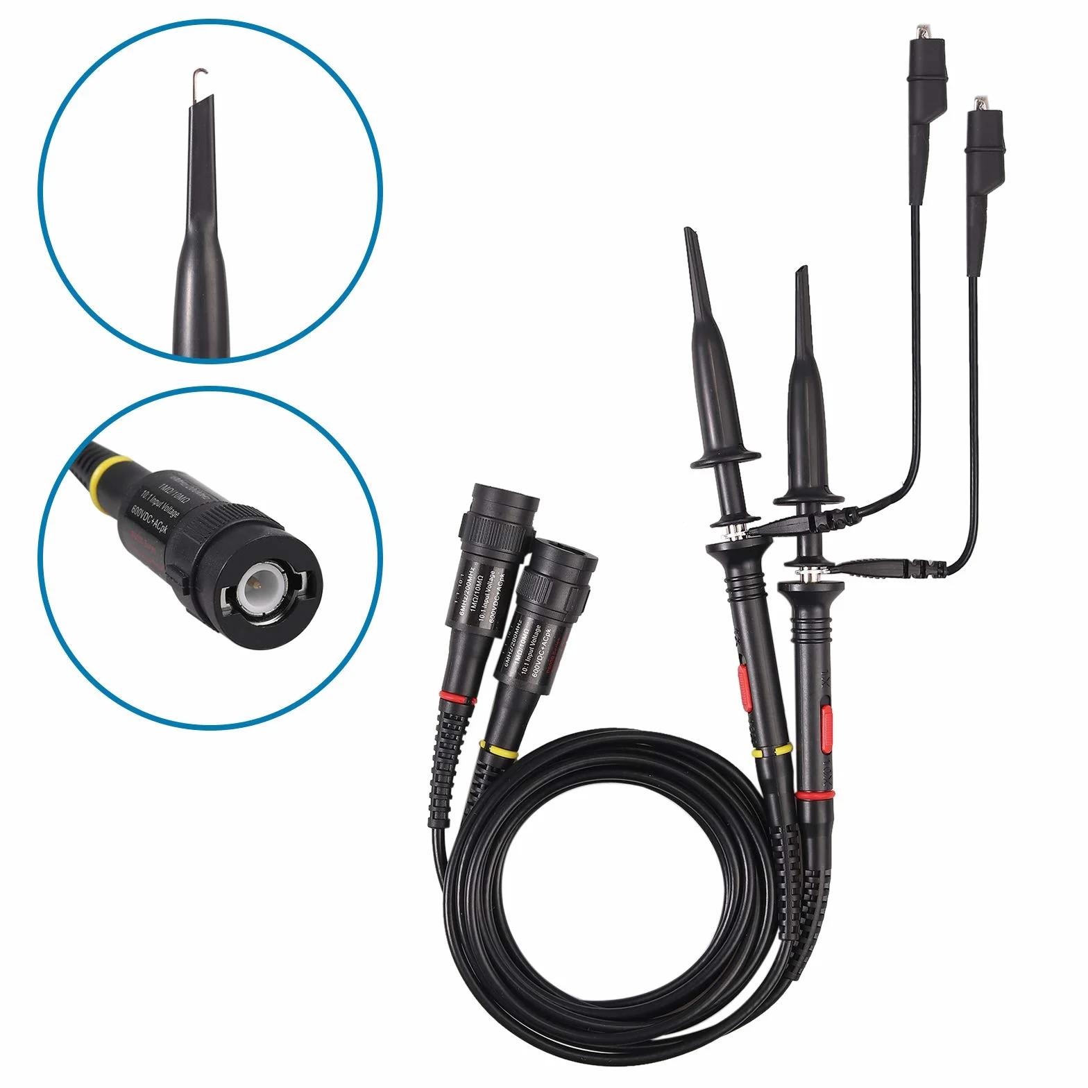 AUTOUTLET - Sonda oscilloscopio 200 Mhz con clip per test BNC P2200 10X/1X nero con BNC a mini grabber e kit di strumenti di regolazione