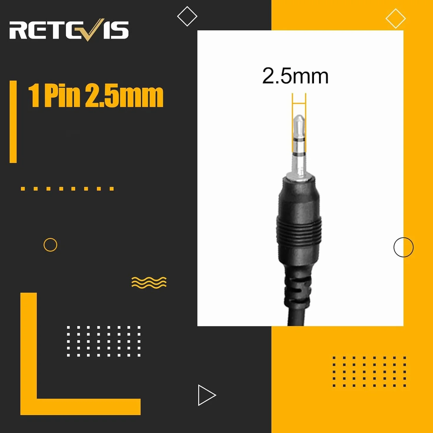 Retevis Walkie Talkie Auricolare 1 Pin 2.5mm, Radio Auricolare con Microfono, Walkie Talkie Cuffie, Auricolari PTT con Tubo Acustico Compatibile RB648 RT649 RT649B RT649P (2pcs)