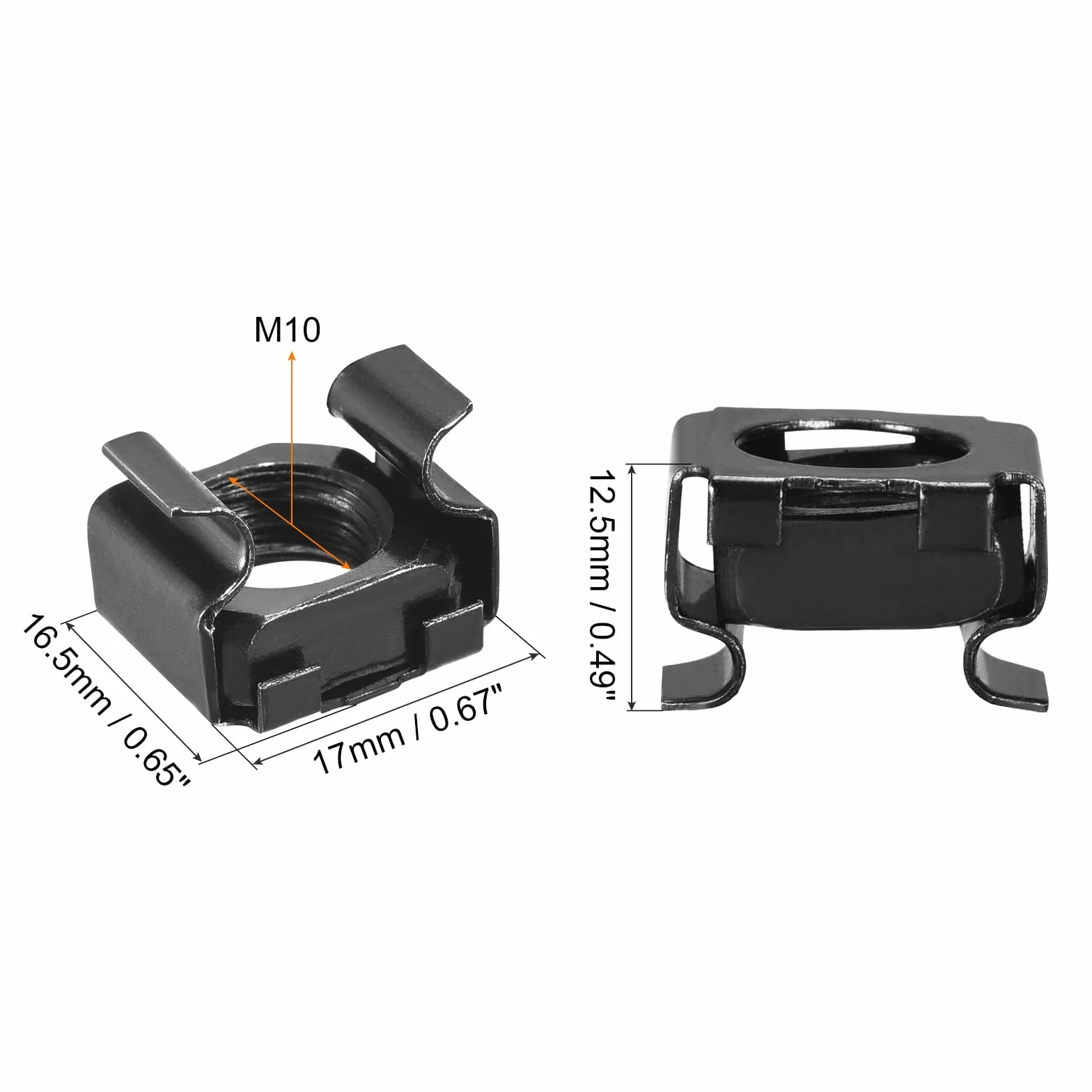 QUARKZMAN Dado a Gabbia a Inserimento Rapido M10 x 1.5mm Acciaio Carbonio per Armadio Server 5pz