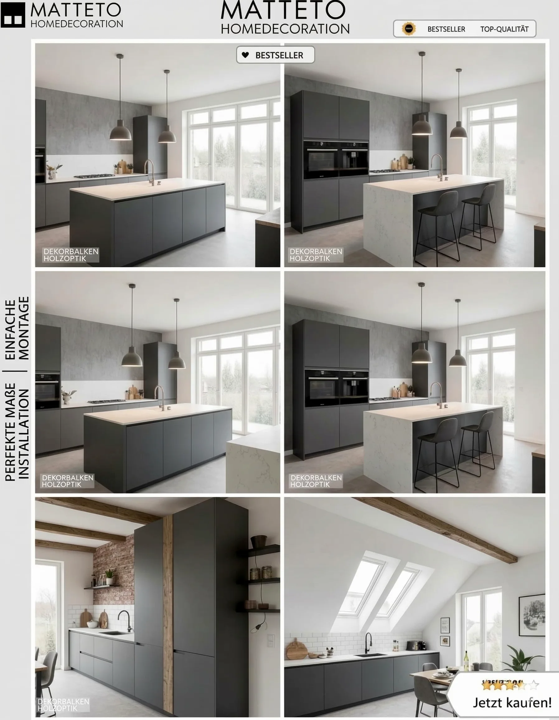 Trave decorativa in effetto legno|2 metri|12x12x 200 cm|Trave in legno chiaro|rovere chiaro| opaco|Perfetta venatura di legno antico|un lato chiuso|maserazione autentica senza lucentezza artificiale
