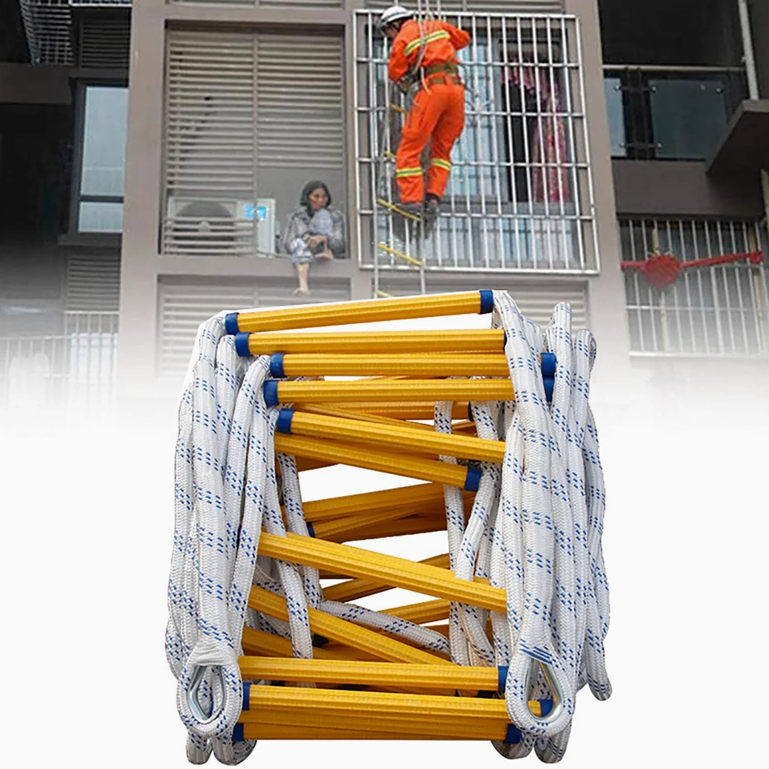 Generico Scala antincendio di Emergenza, Scala di Sicurezza in Corda da 15 m per finestre e balconi, Facile da Usare, Perfetta per Bambini e Adulti, Strumento di Soccorso di Emergenza Portatile