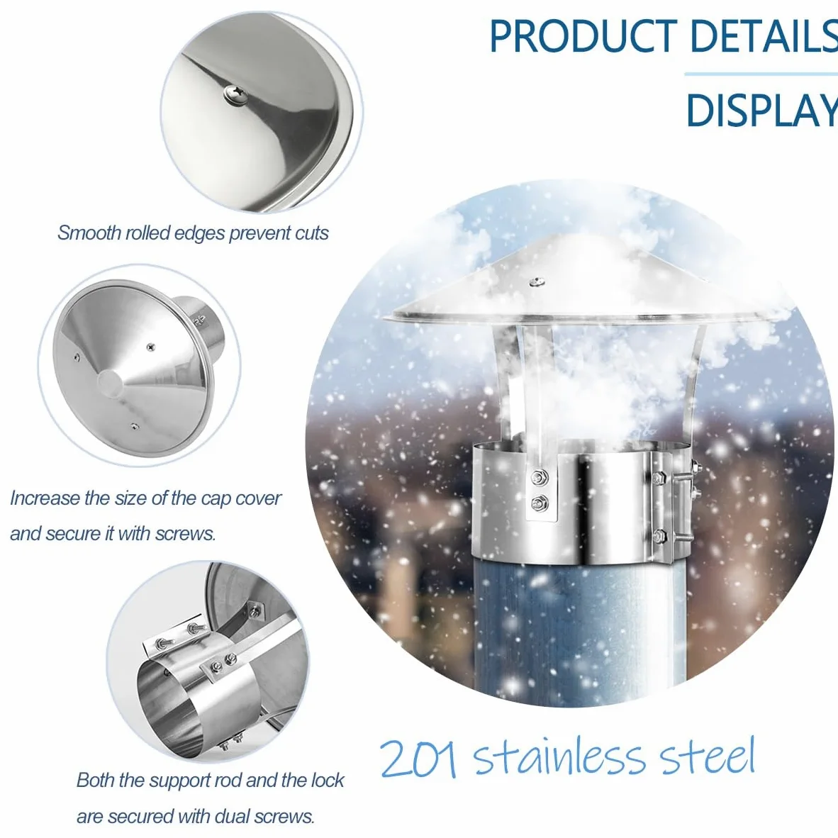 Comignolo Canna Fumaria Inox 201, Antipioggia Antivento Regolabile | Comignolo Antivento Antipioggia Rotondo, per Camino, Tubo Stufa e Ventilazione Esterna del Tetto(220mm/8.6in)