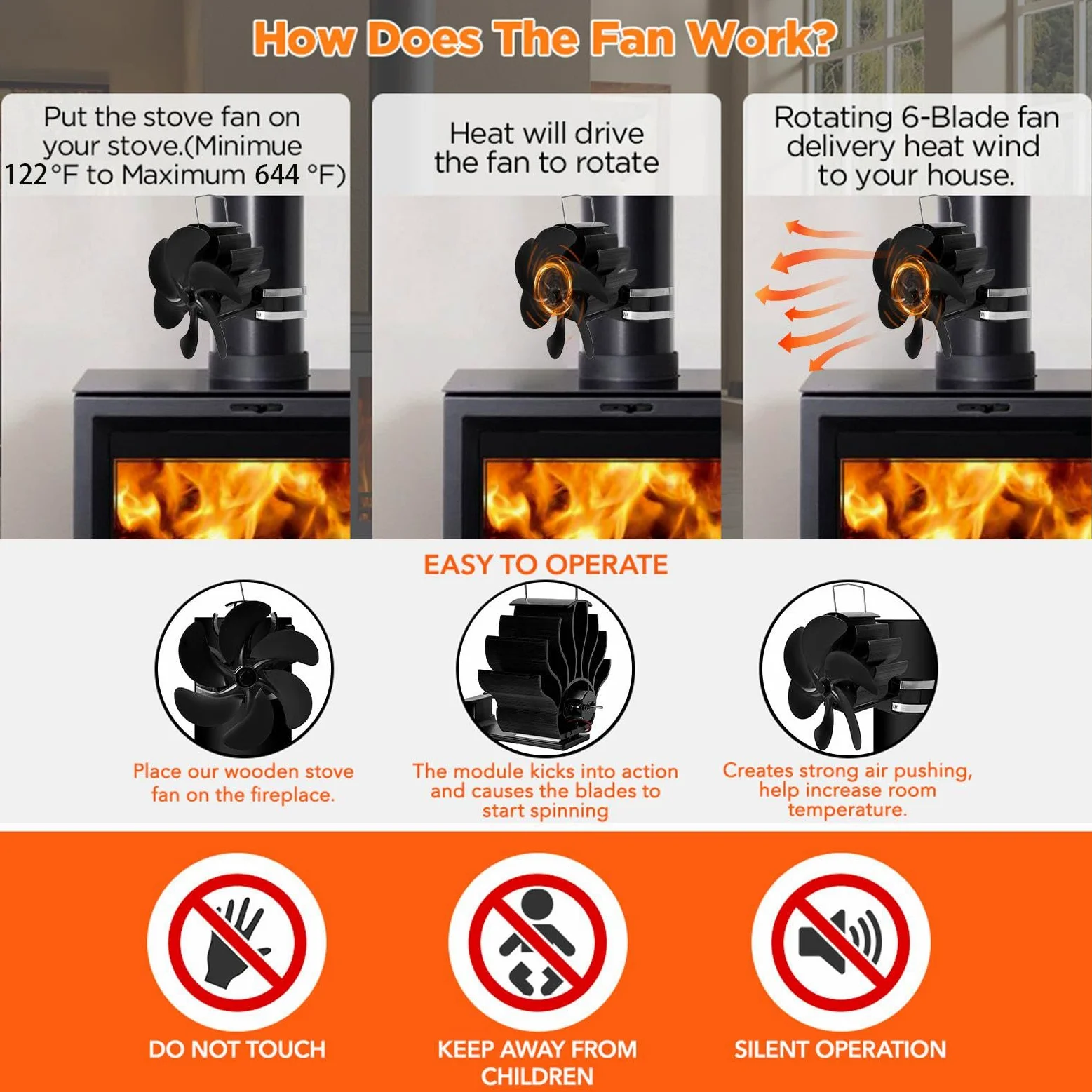 Ventilatore Per Caminetto Con Stufa A Legna Ventilatore Termico Silenzioso | Ventilatore Per Stufa Diffusione Aria Calda Per Bruciatori A Legna E Risc