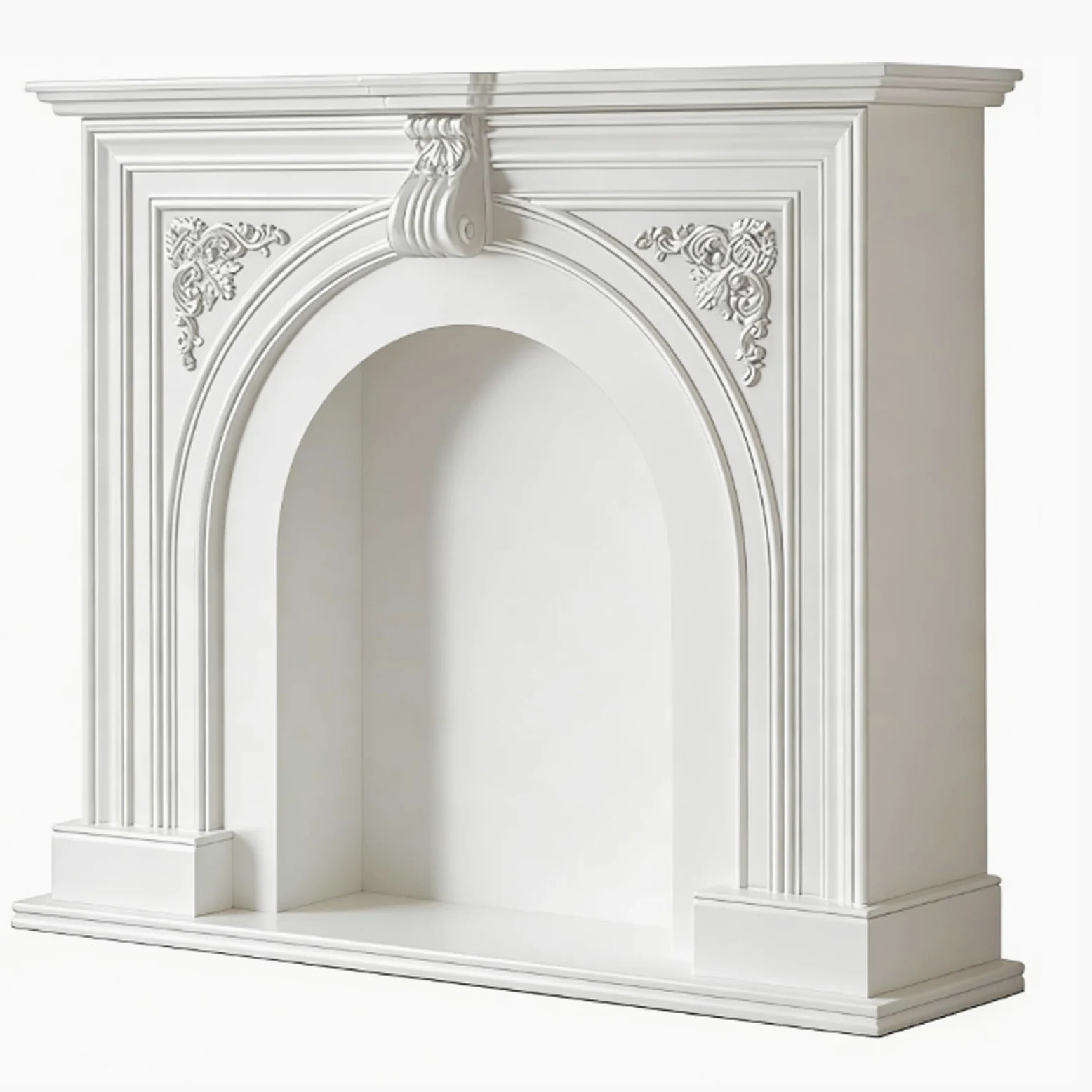 Al coperto Camino ad arco bianco con rivestimento in legno autoportante(Piccolo)