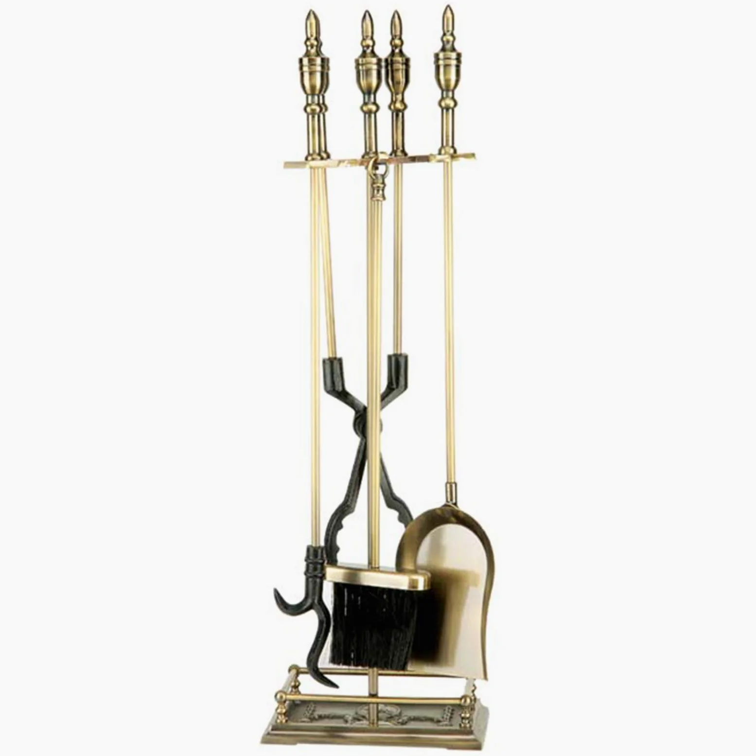 Set di Utensili per Camino in Ferro battuto con Supporto, 81 cm di Lunghezza, Include Pala, Spazzola, pinze per attizzatoio, Resistenti e Decorative per Il Camino di casa
