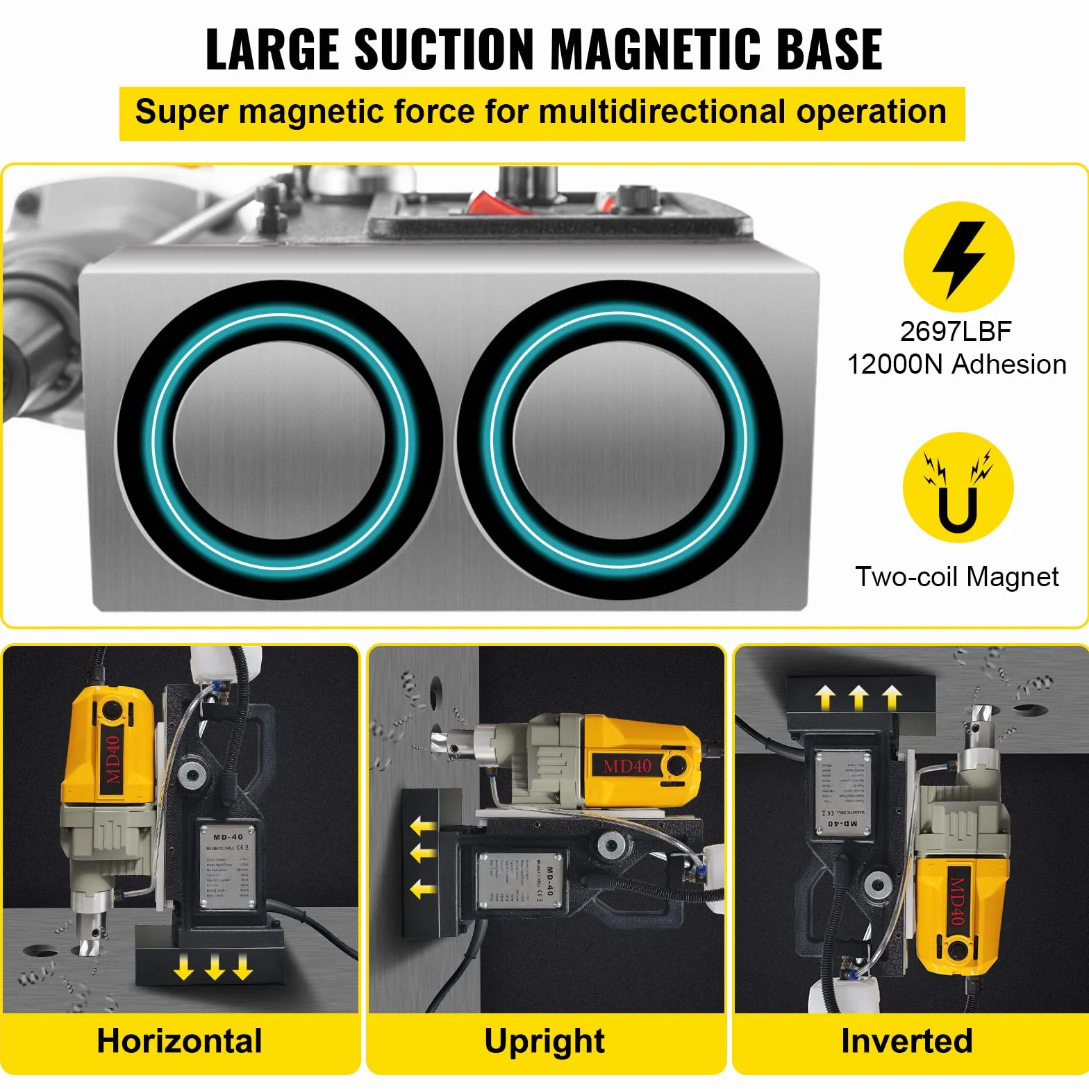 VEVOR Trapano Magnetico Elettrico 1100W 12000N Carotatrice Magnetica 12 Punte Foratura 40 mm Profondità 150 mm