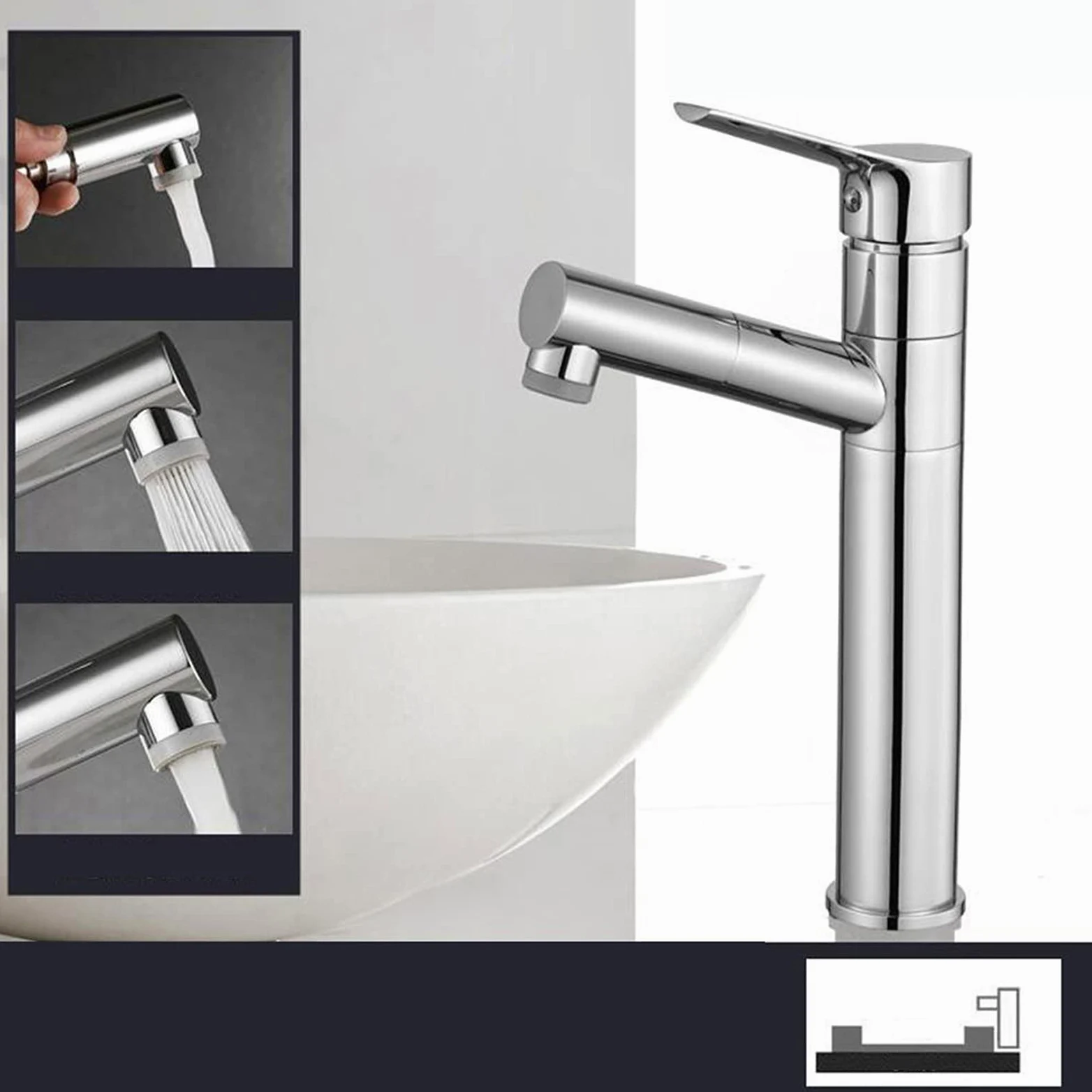 Rubinetti per Lavabo Acqua Calda E Fredda Miscelatore per Lavabo con Doccetta Estraibile Rubinetti per Lavabo da Bagno Rubinetti Girevoli Doccetta Estraibile Doccetta Cromata per Lavabo Rubinetti Alt