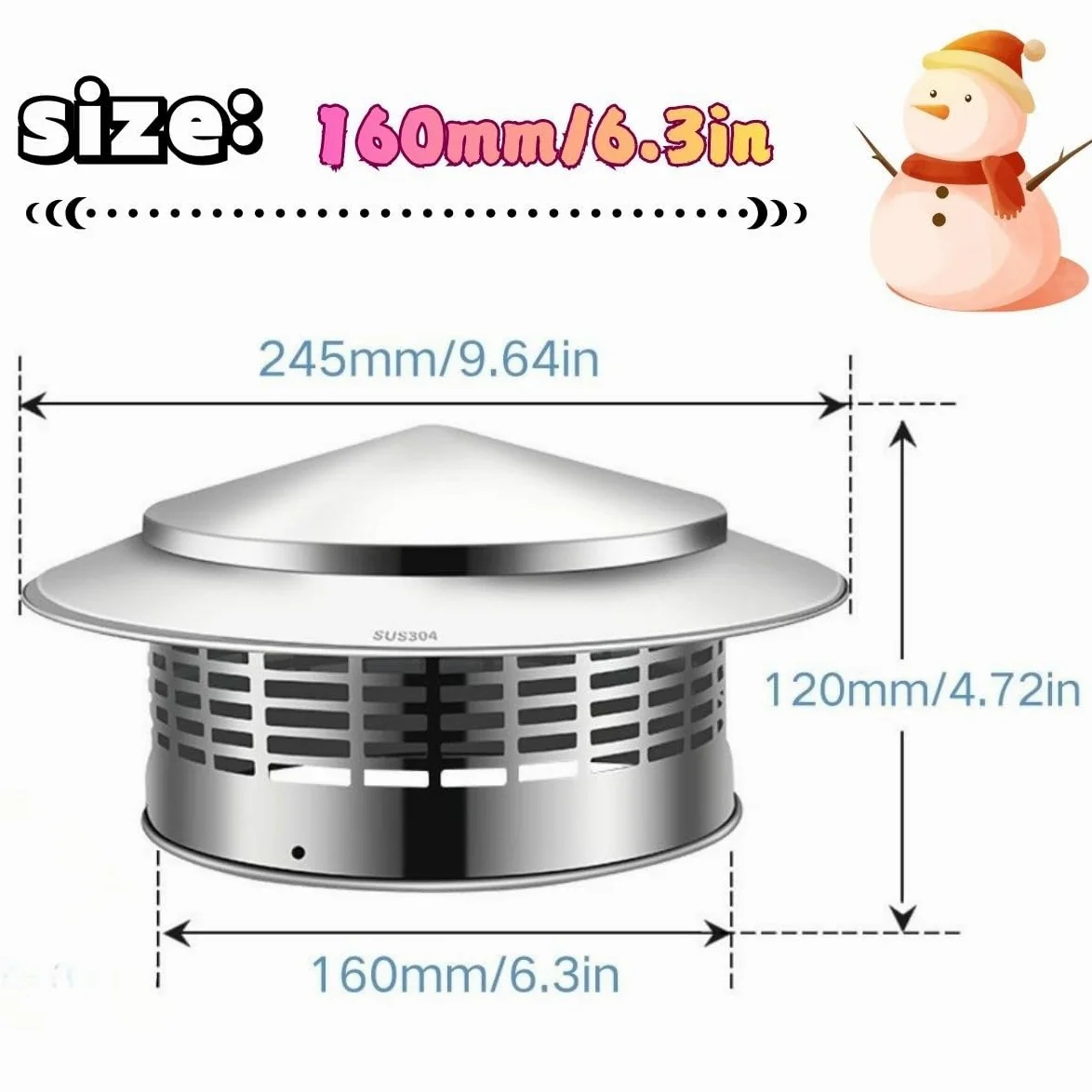 Cappello per camino,75/110/160/200/250/300mm acciaio inox Comignolo,Tubo stufa Topper sfiato cappelli,Copertura canna fumaria per esterno Camino,Resistente alle intemperie rotondo tetto pioggia cope