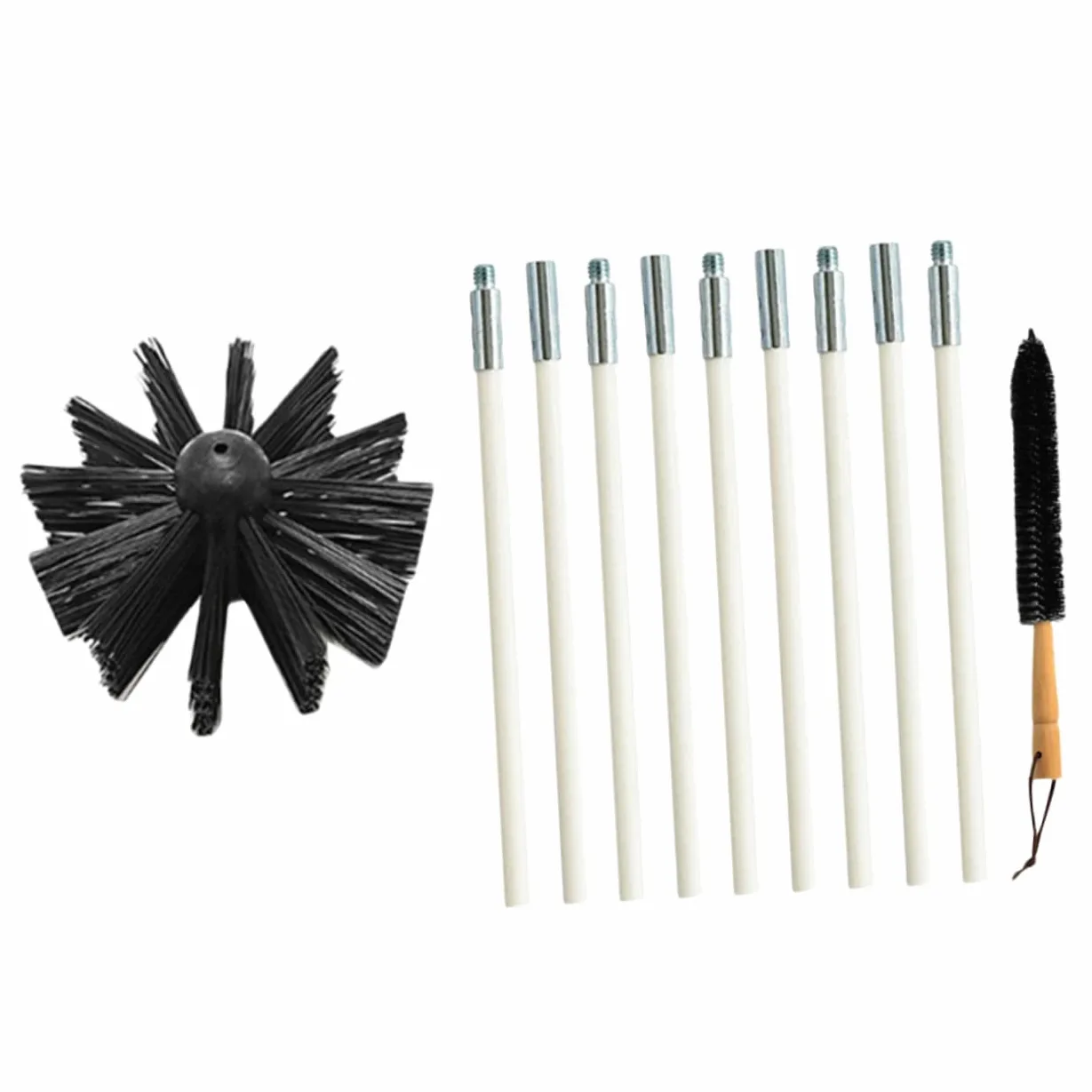 Cabilock Scovolino per Rimuovere Fuliggine Canne Fumarie in Nylon Manico in Legno Set 9 Aste Flessibili in Ferro e Ottimizzare Funzionamento per Pulizia Asciugatrice e Condotti