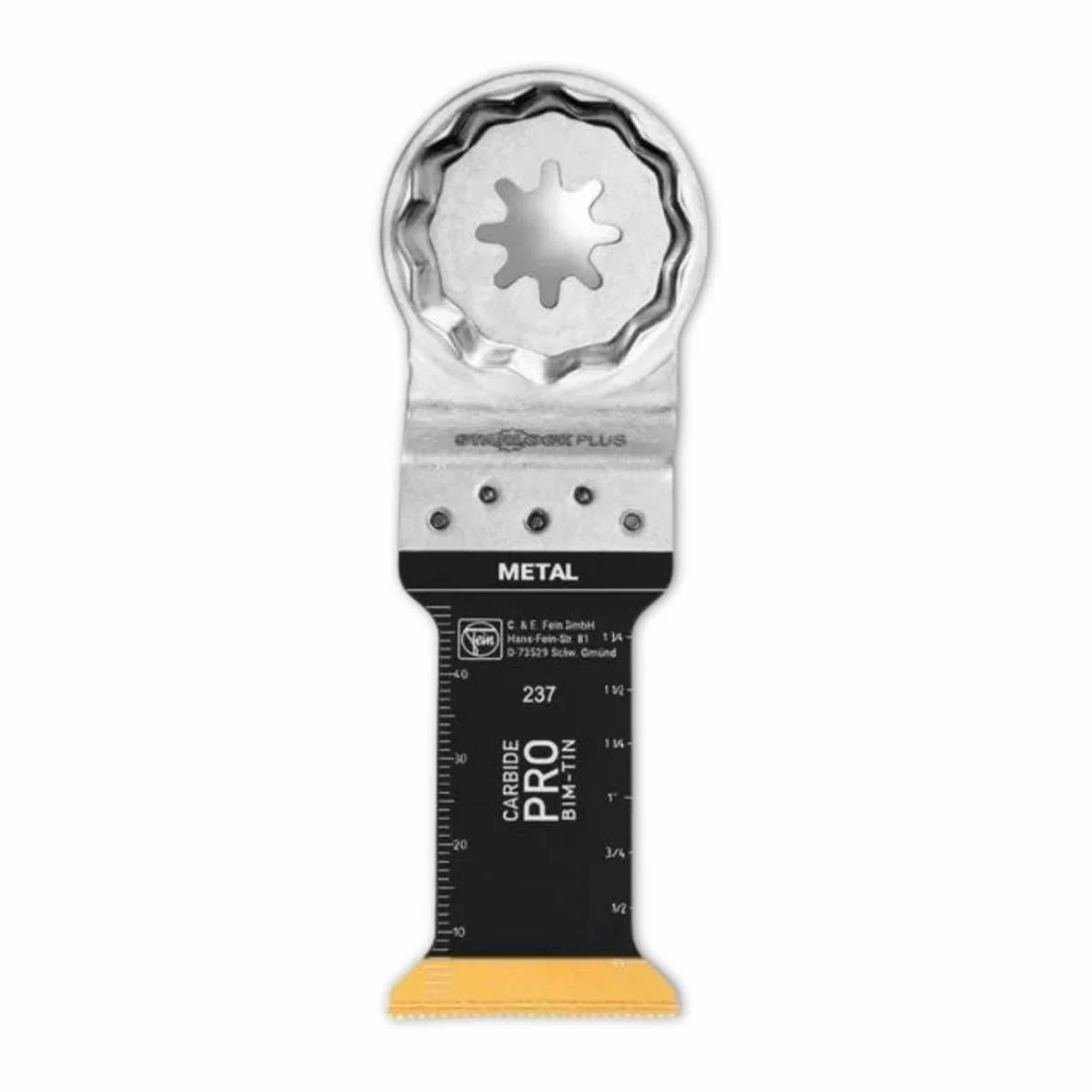 FEIN E-Cut Carbide Pro Lama da taglio in profondità, 1 pz., Larghezza 32 mm, Lunghezza 60 mm, Attacco Starlock Plus, Lama in metallo duro con rivestimento in TiN estremamente resistente all’usura