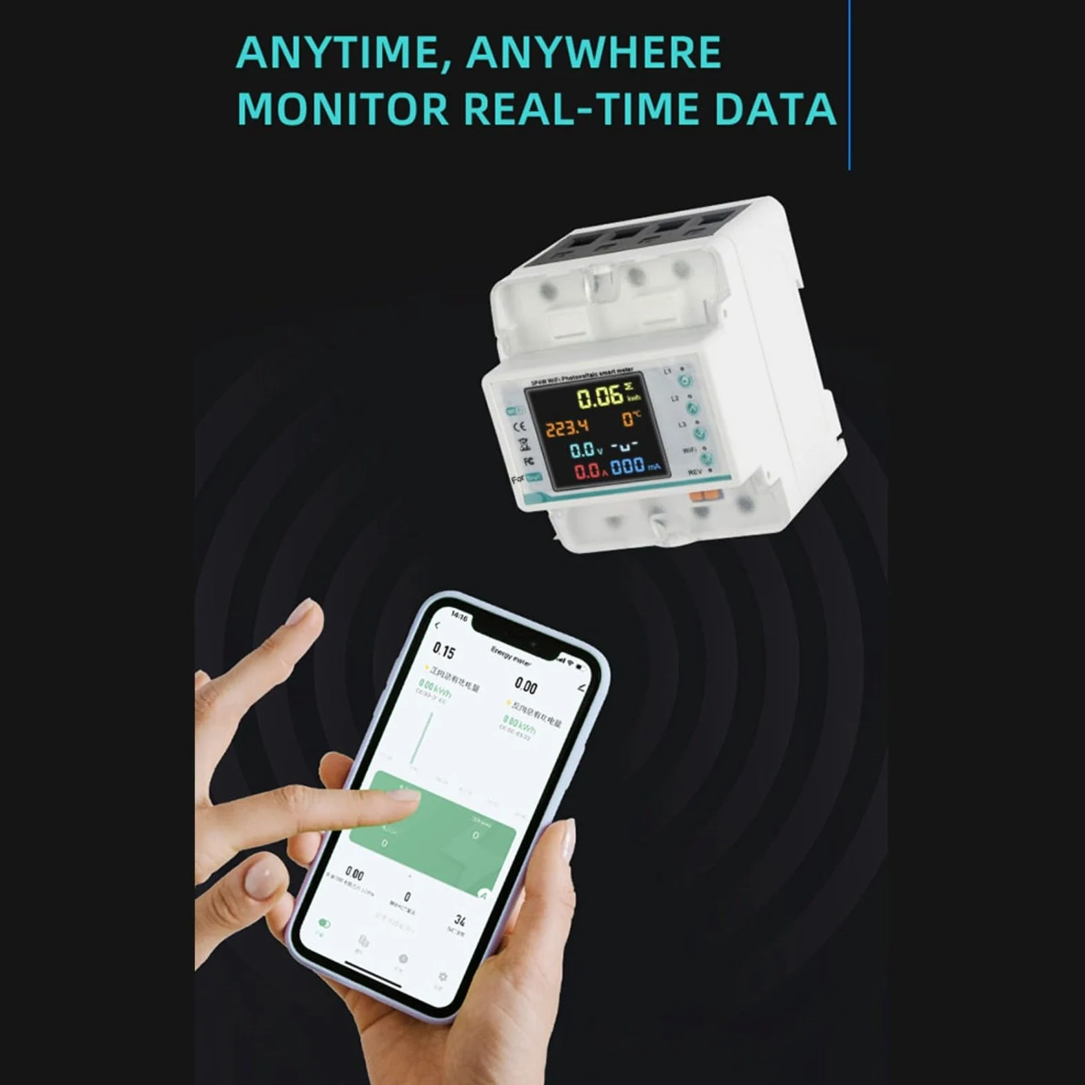 Smart 3 Phase WiFi Contatore di energia 100A Display LCD Monitor di energia Analizzatore di consumo energetico con protezione da sovratensioni per il sistema solare domestico industriale