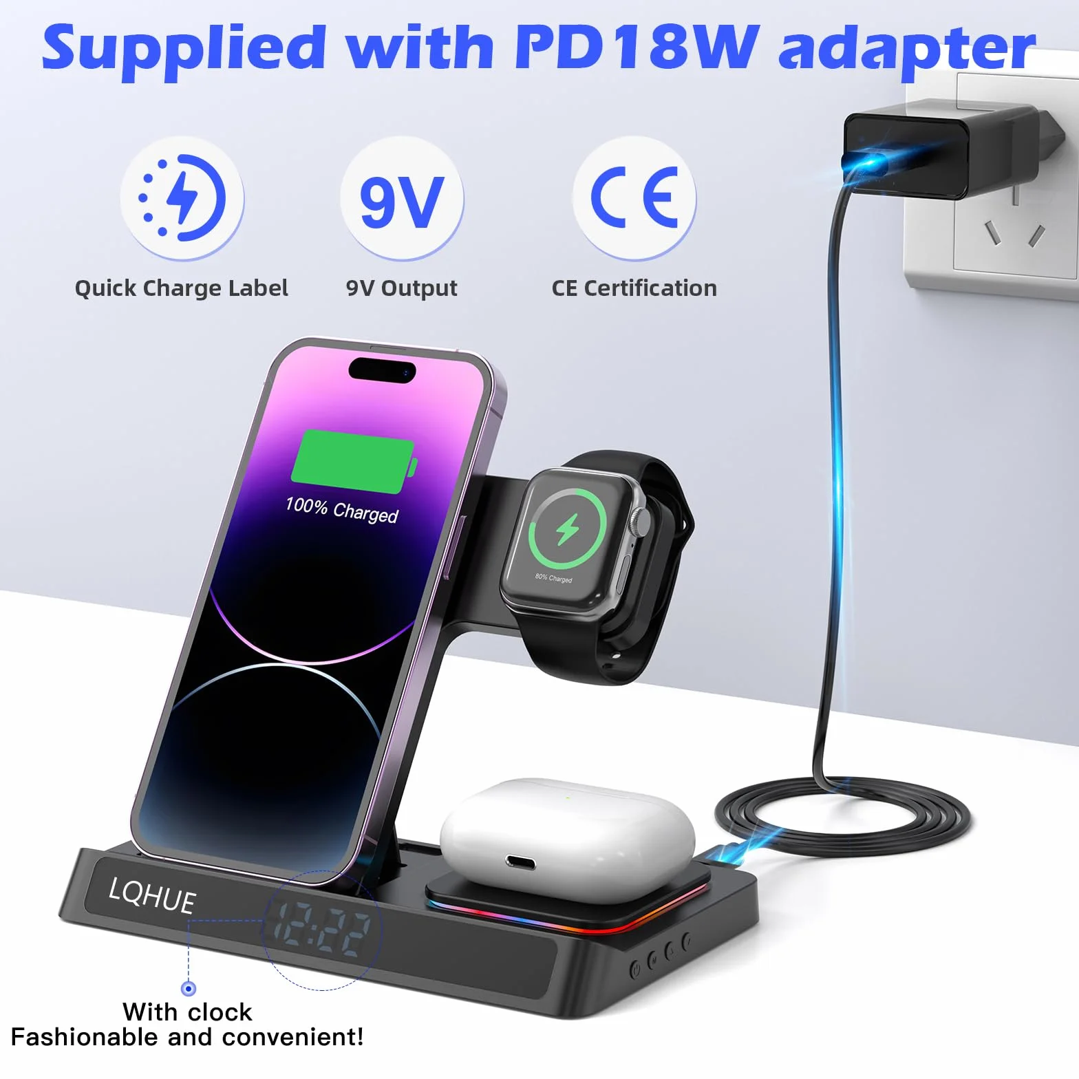 Caricatore wireless 4 in 1 Caricatore per iPhone 16 15 14 13 12 11 Pro SE X XS XR & Watch 9 8 7 6 SE 5 4 3 2,Ricarica Wireless Per i-Watch Ultra 9 8 7 6 SE 5 4 3 Wireless earphones 3/Pro 2