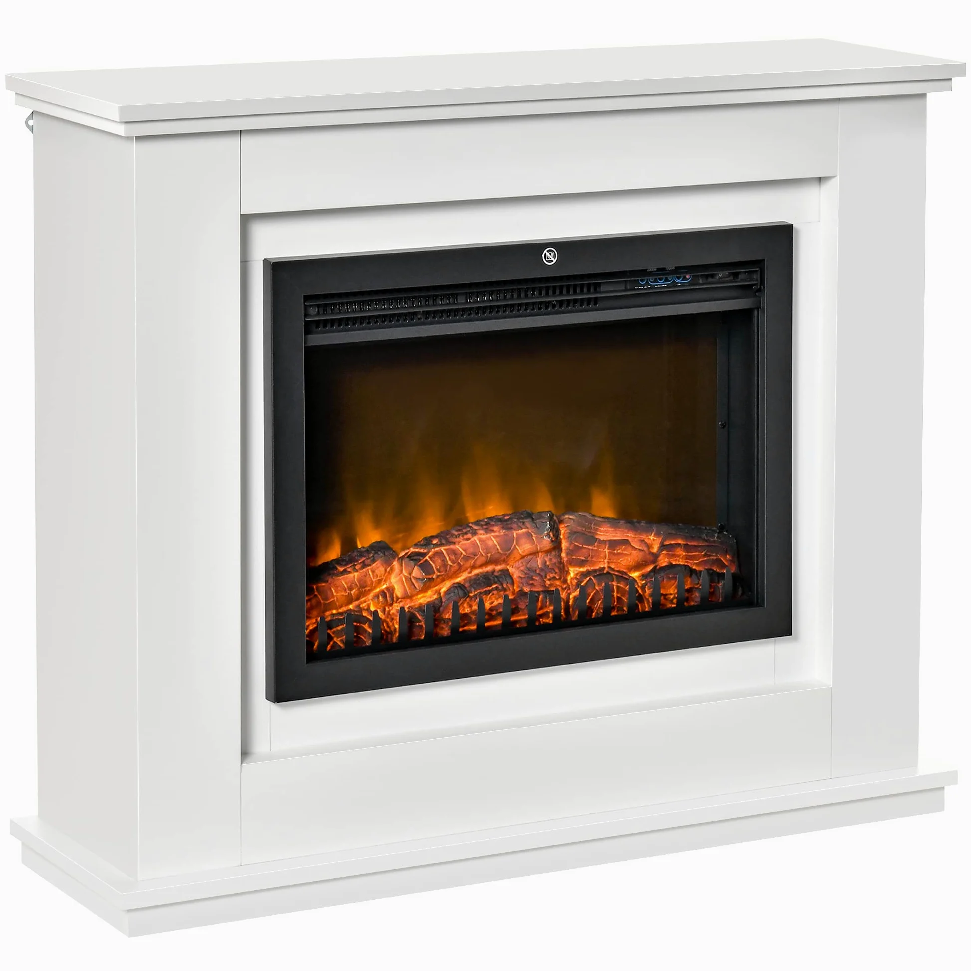 HOMCOM Camino Elettrico Effetto Fiamma Realistico 98x27.5x80cm Bianco | Cornice in Legno, Caminetto Elettrico, Termostato, Protezione da Surriscaldamento, Timer e Telecomando, 1000W e 2000W