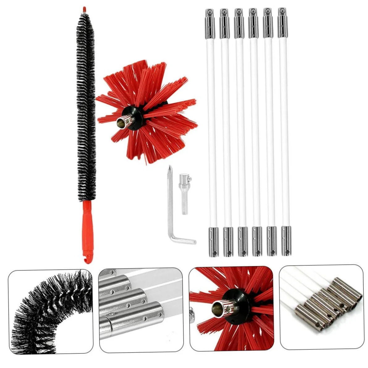 1 Set Spazzole per Pulizia Flessibile con Kit Rimozione Lanugine per Tubi e Canna Fumaria Compatibile con Trapano Elettrico Facile da Montare e Smontare