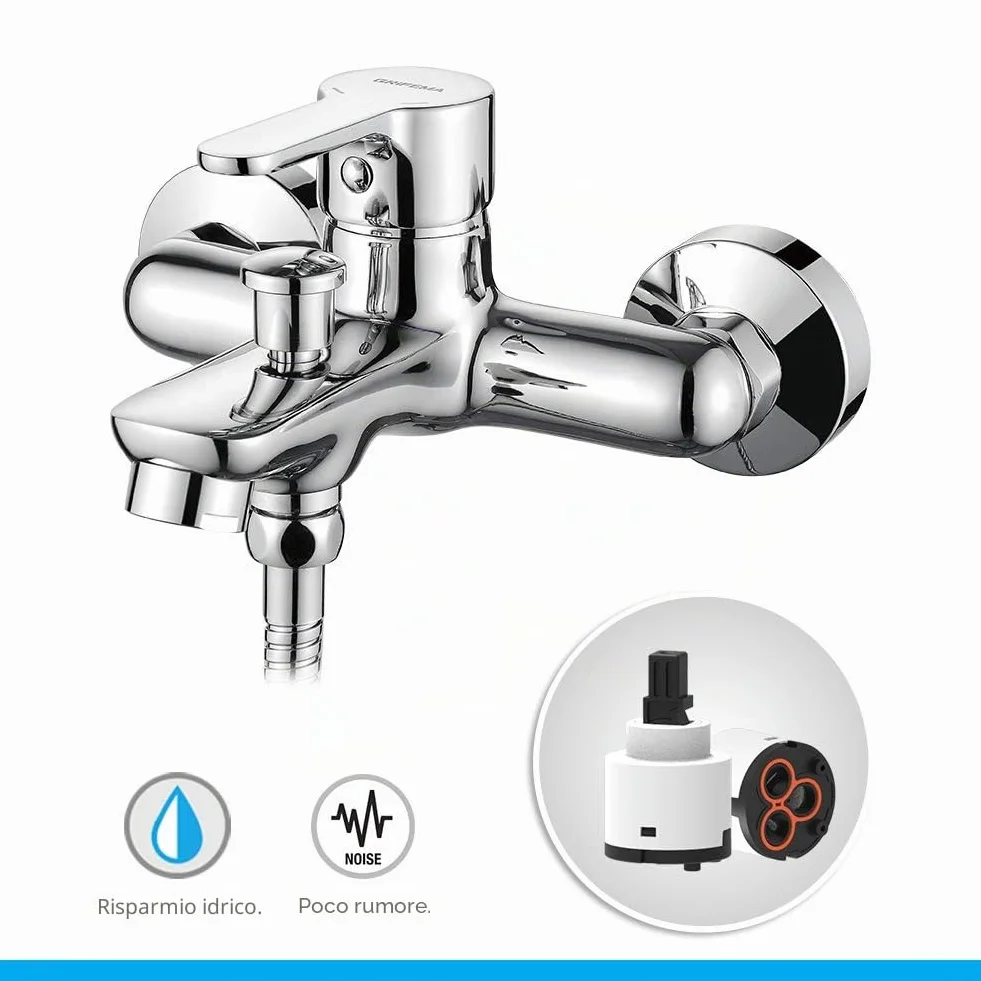 GRIFEMA PORTO-G13003 Miscelatore Monocomando Esterno per Vasca/Doccia G1/2 Pollici, Flessibile Acciaio Inox 1,5 m, Doccetta 5 Vie, Cromo
