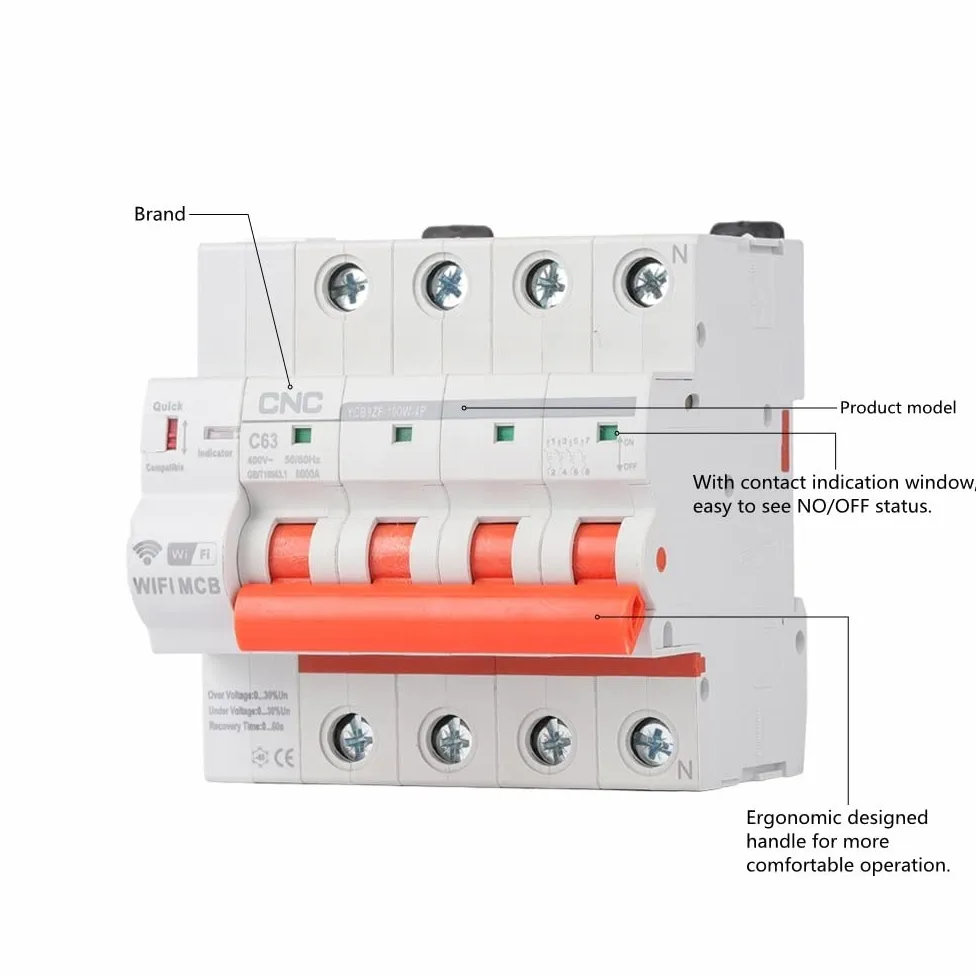 Interruttore Magnetotermico Differenziale Interruttore automatico del circuito della catenatore guida DIN 4P for la casa intelligente(100A)