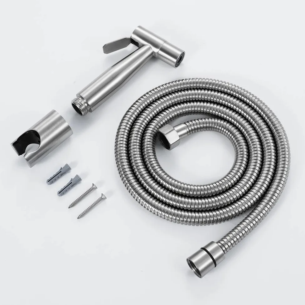 Rubinetti per WC, Set di rubinetti in Acciaio Inox 304 Spazzolato, spruzzatore con Tubo Flessibile per Doccia da 1,5 m, Tipo B (Tipo D)