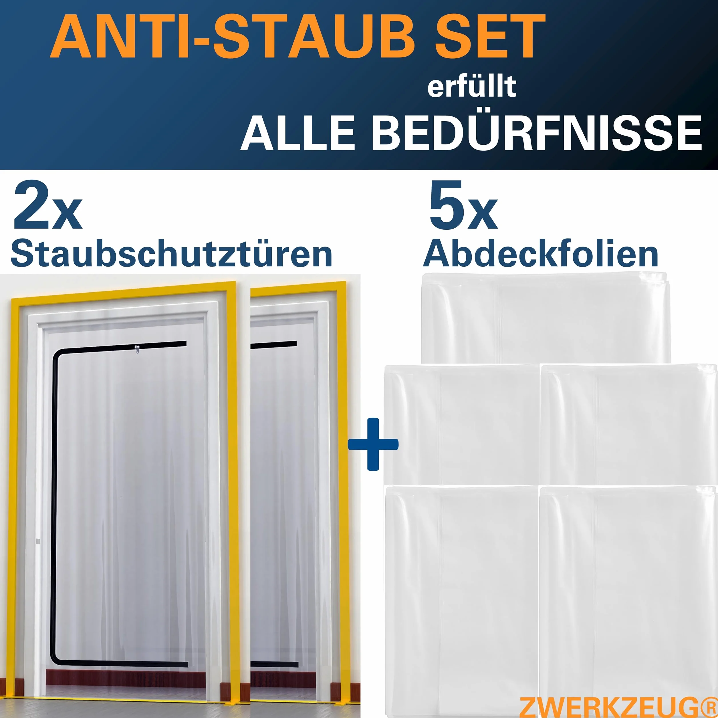 Set 2 porte antipolvere 100 micron impermeabile con chiusura lampo 5 teloni protettivi